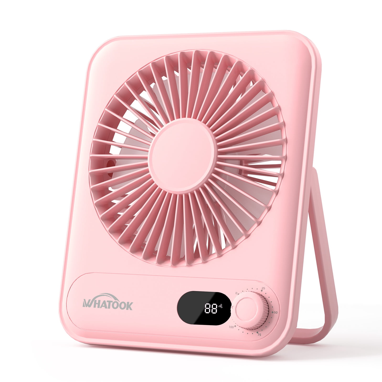 Kidsjoy Portable Desk Fan, USB Rechargeable Personal Fan with LED Power Display, 100-Speed Adjustable Airflow, 180° Tilt Folding Design (Pink, 1.57 x 6.88 x 5.71 in) tum9a