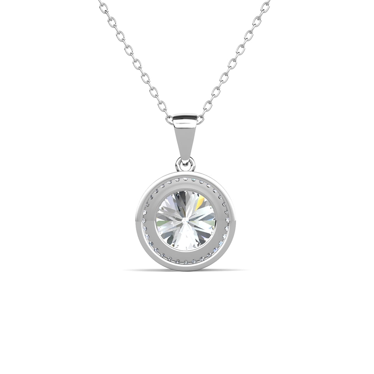 Cate & Chloe Sophia 18k White Gold Plated Halo Necklace with Simulated Diamond Crystals (White, 18.5 in) xsb2g