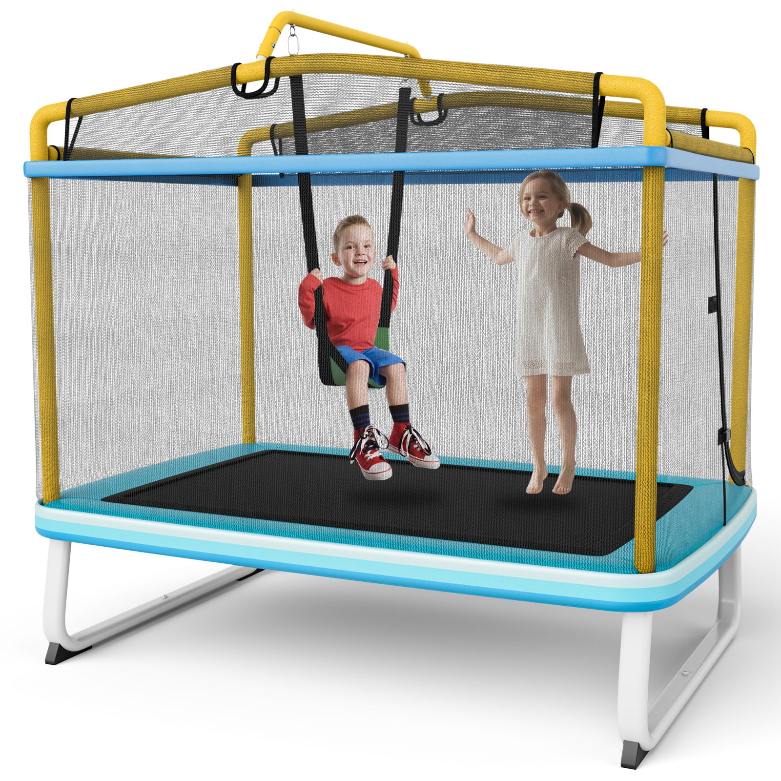 Topbuy 3-in-1 Kids Trampoline with Swing and Horizontal Bar (Yellow, 6 ft) gmhyd