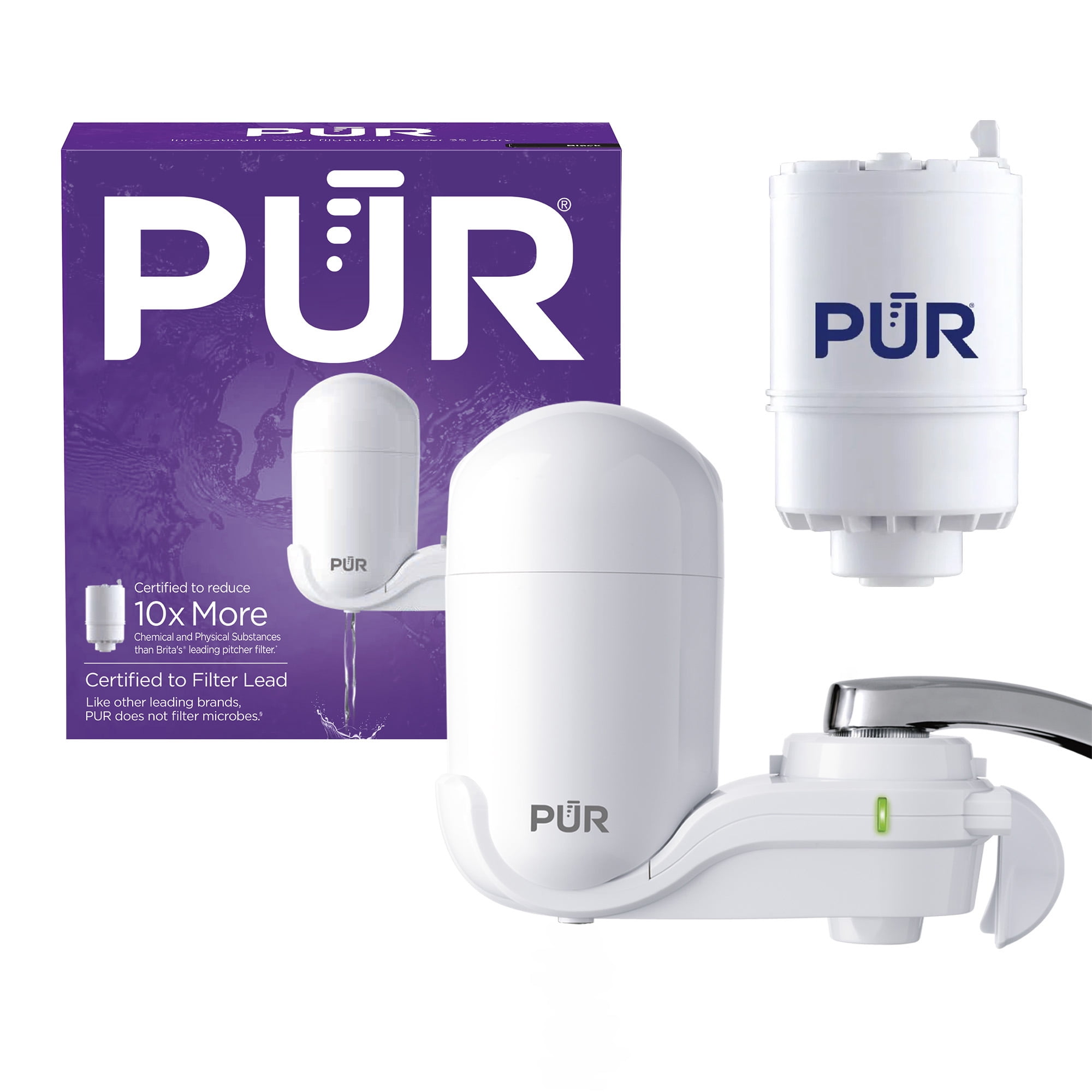 PUR Faucet Mount Water Filtration System, Vertical Water Filter for Kitchen Sink (White, 1 Pack) sa901