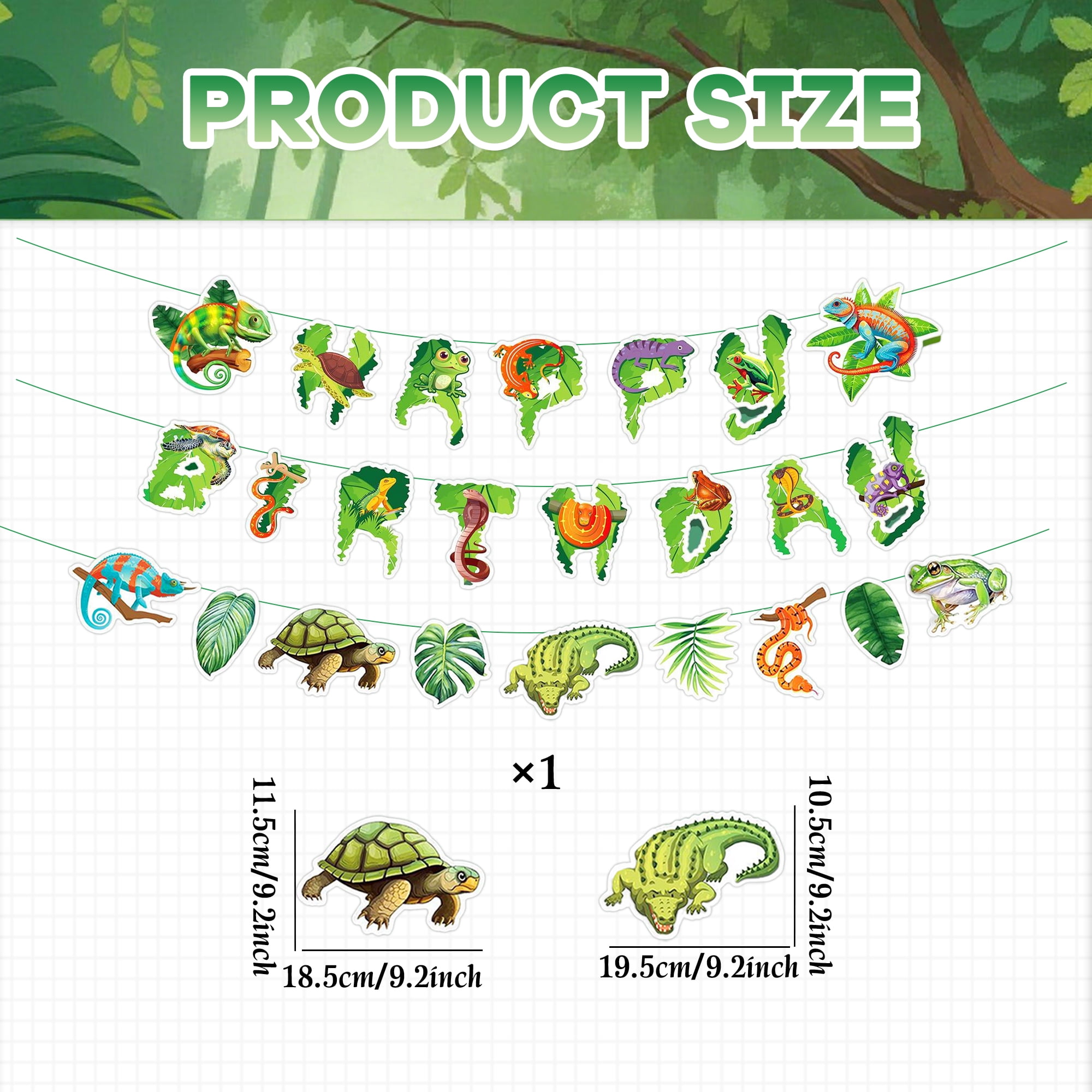 Bach And Boozy Reptile Birthday Banner Jungle Animal Theme Party Decorations (Green, 7.2 ft) hc150