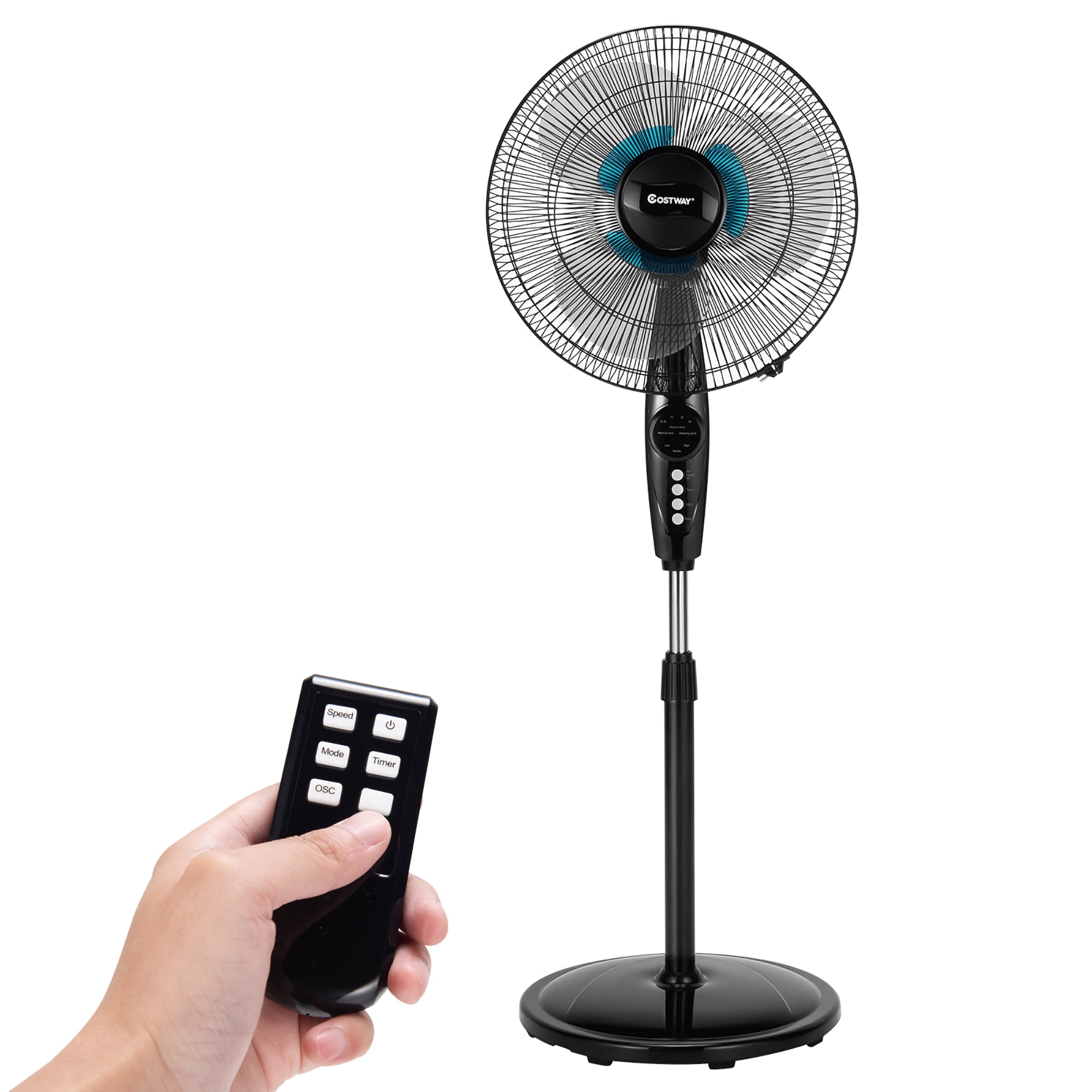 Costway 16 in Adjustable Oscillating Pedestal Fan with Dual Blades and Remote Control (Black, 16 in) gv60q