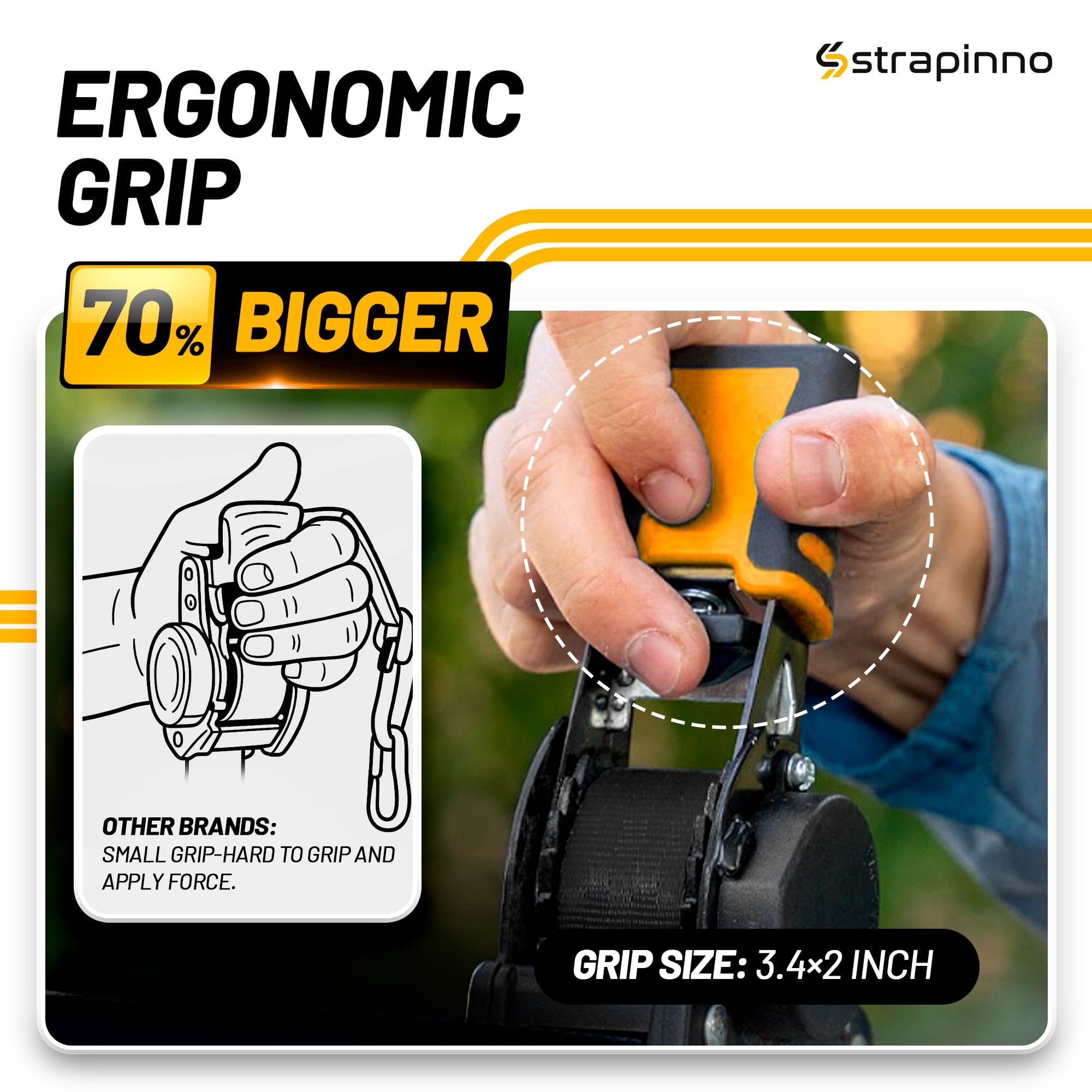 Strapinno Retractable Ratchet Straps with Rubber-Coated Handles and S-Hooks, Heavy-Duty Cargo Tie-Downs for Motorcycles and Bikes (Black, 4 Pack, 1 in x 10 ft) bz8oz