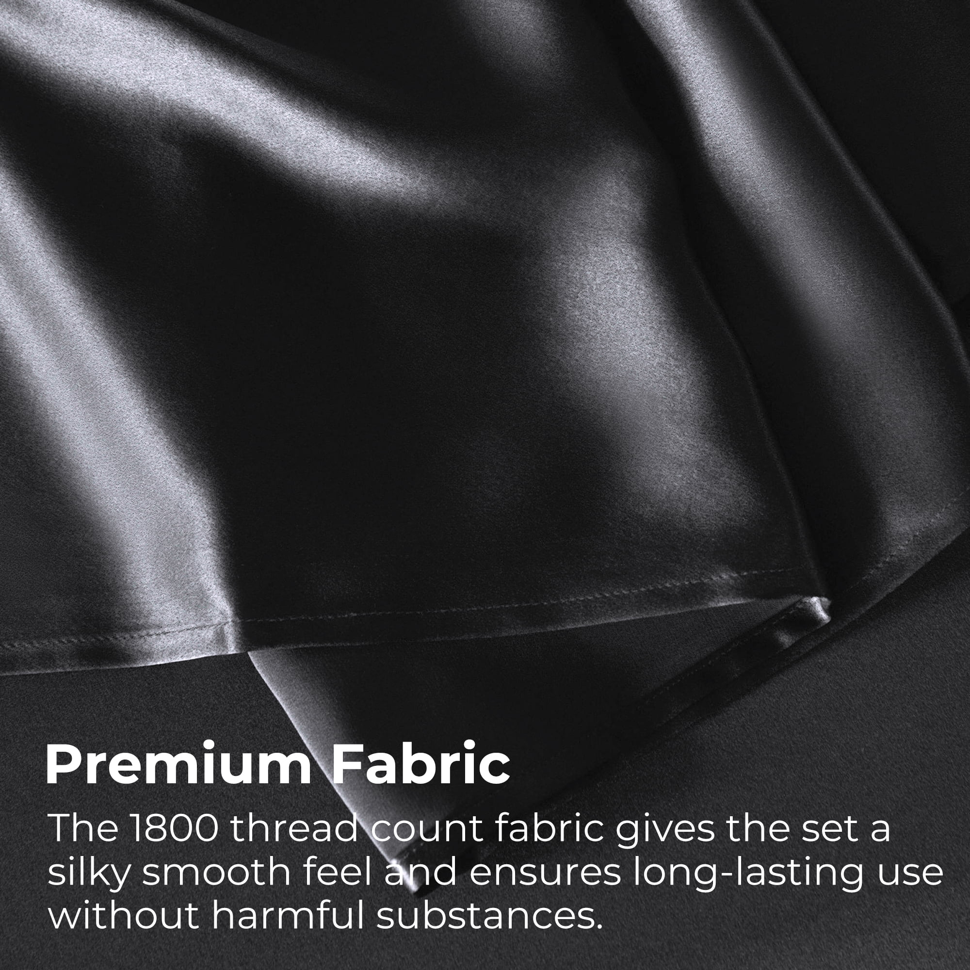 Seasonwood Satin Sheet Set, Silky Bedding Collection, Wrinkle-Resistant & Breathable (Black, Queen, 4-Piece) m18h3