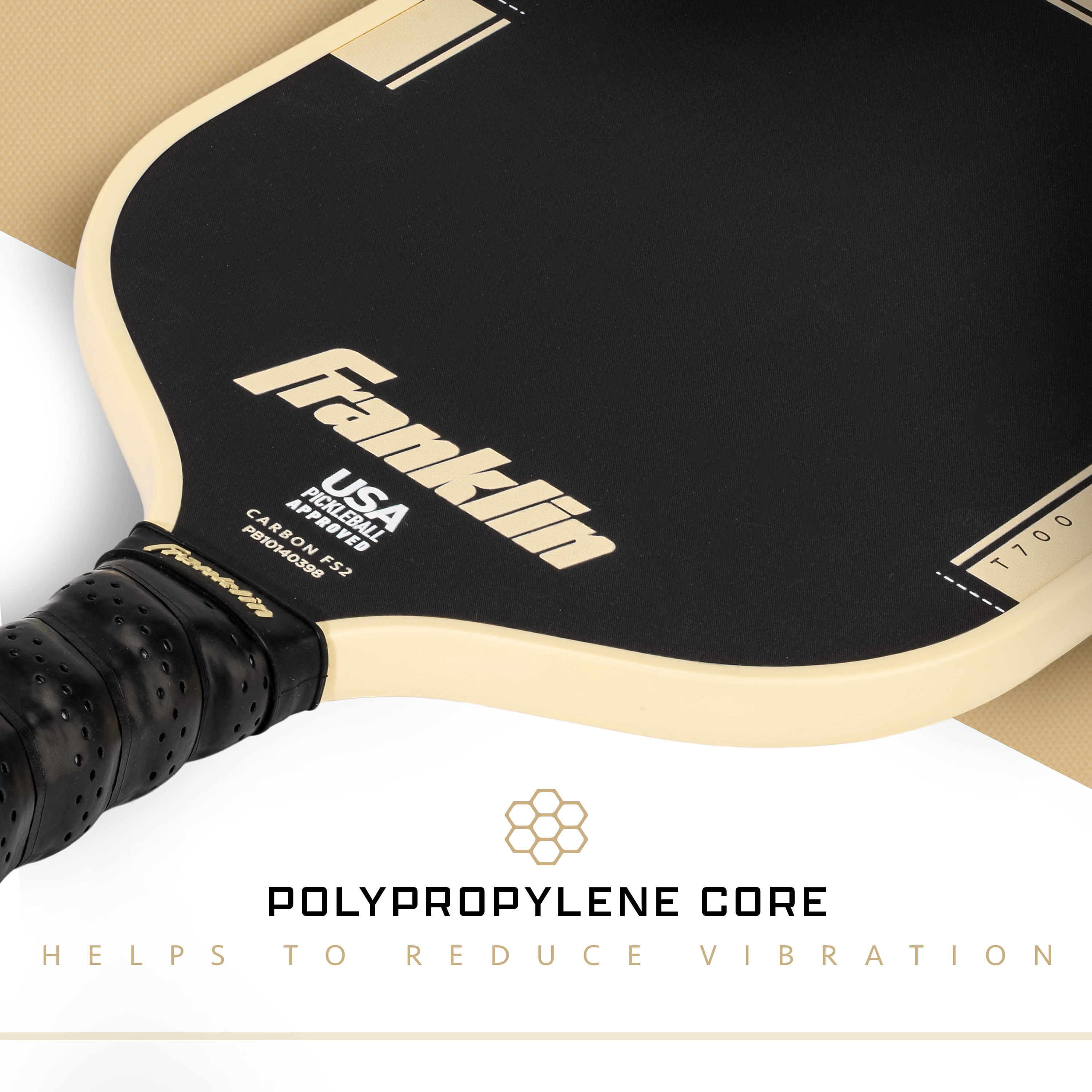 Franklin Sports Pickleball Paddle, T700 Carbon Fiber Surface, USA Pickleball Approved (Black/Cream, 8 oz) h3fj0