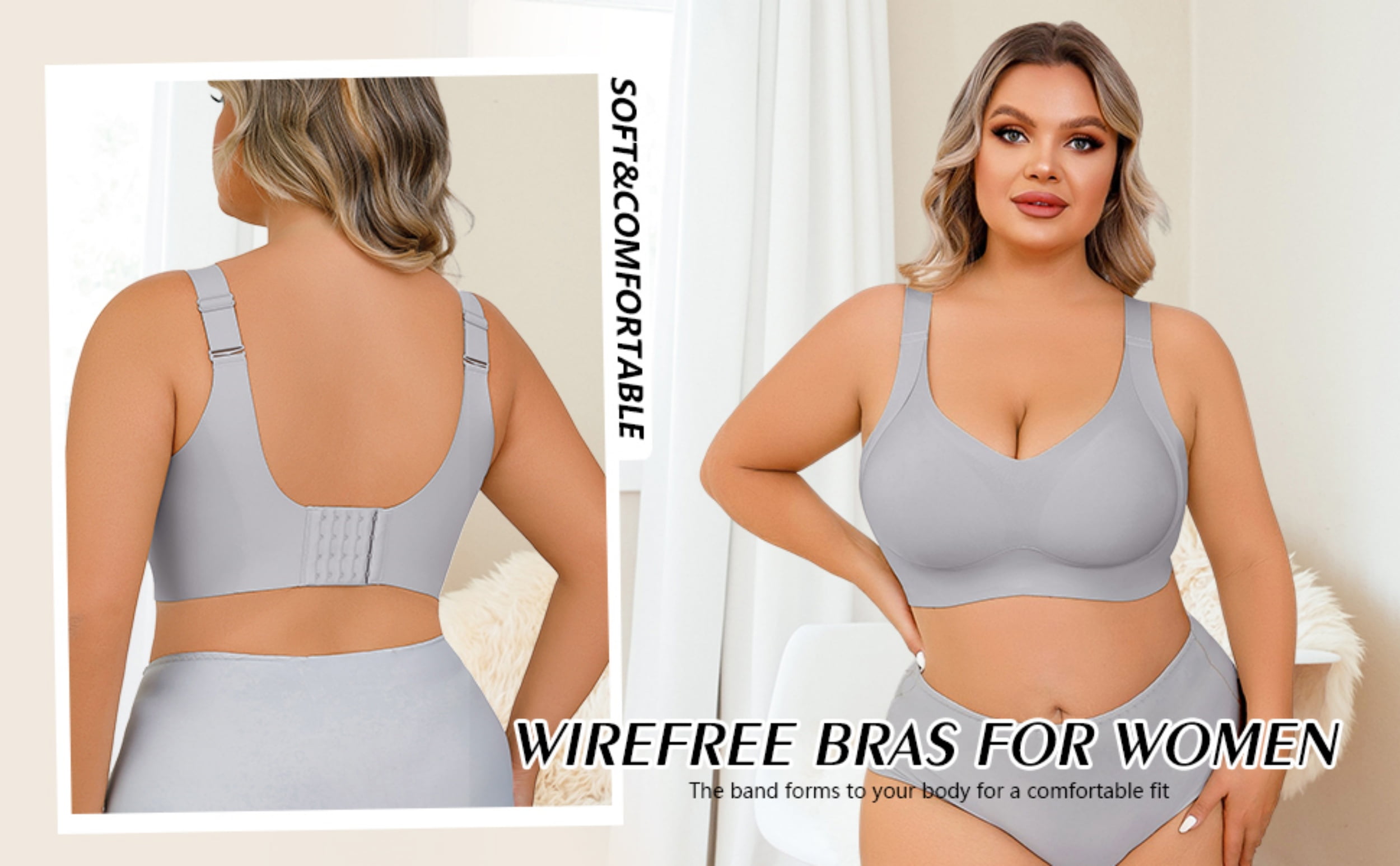 Daystry Women's Full Coverage Wirefree Everyday Bra (Black, Plus Size) pzj9l