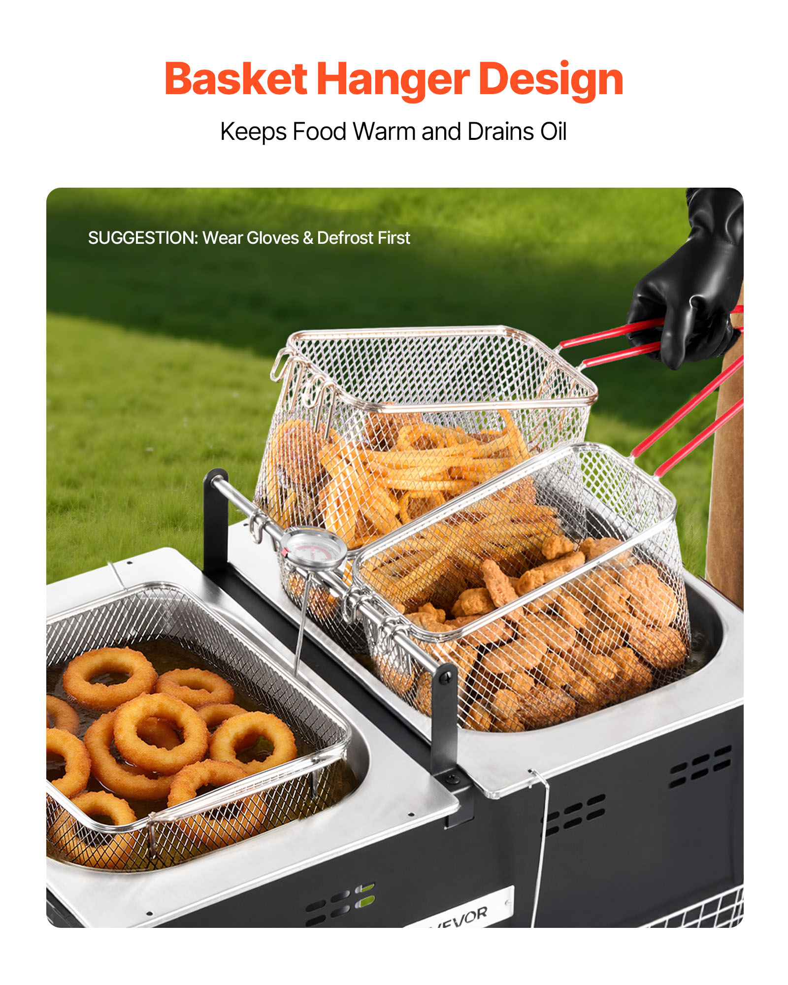 VEVOR Outdoor Propane Deep Fryer, Dual-Tank Commercial Fish Cooker with 3 Baskets and Thermometer (Black, 32 QT) kfzyn
