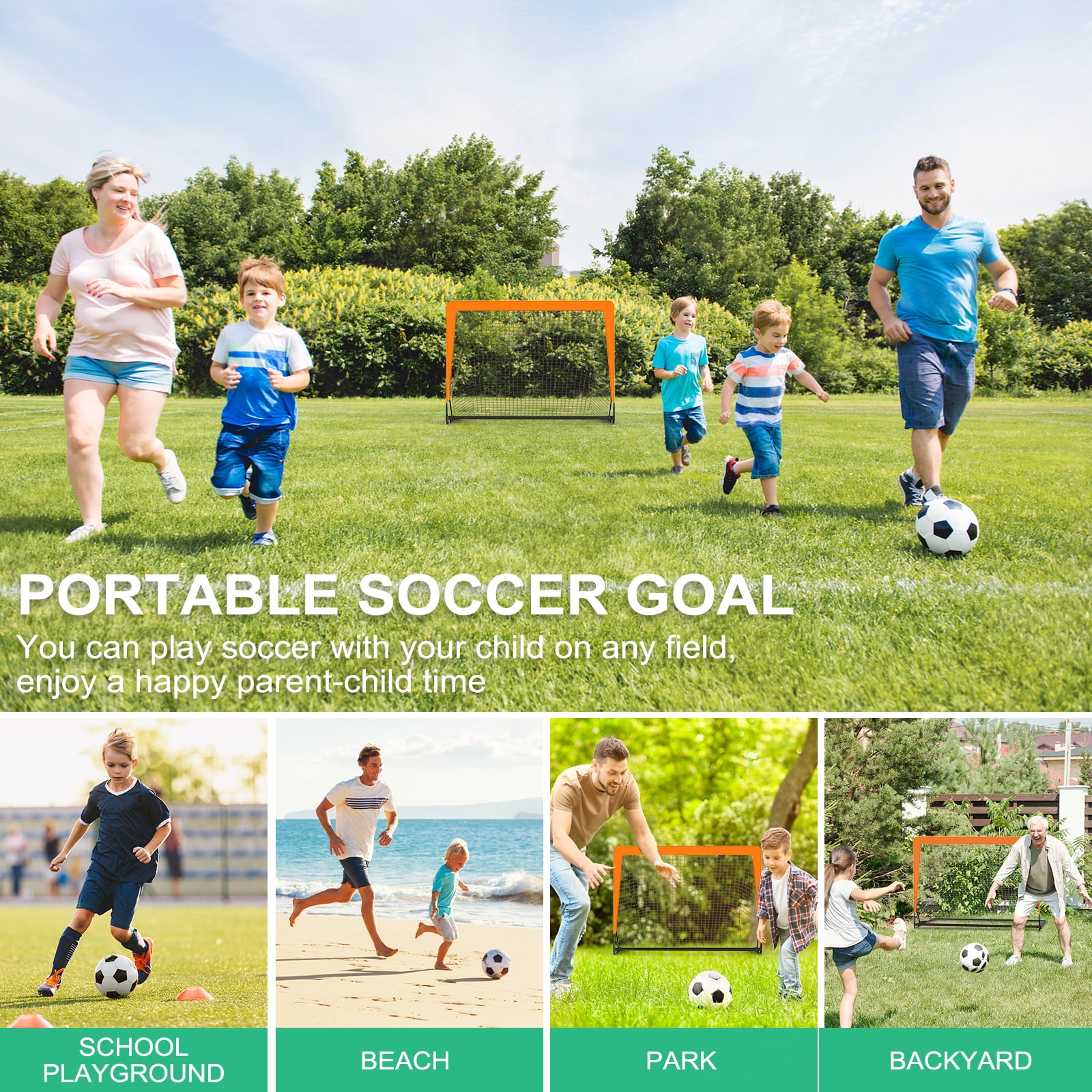 Cshidworld Kids Soccer Goal Set, Portable Backyard Training Equipment with Soccer Ball and 10 Cones (Orange, 4 ft x 3 ft) z8wtl