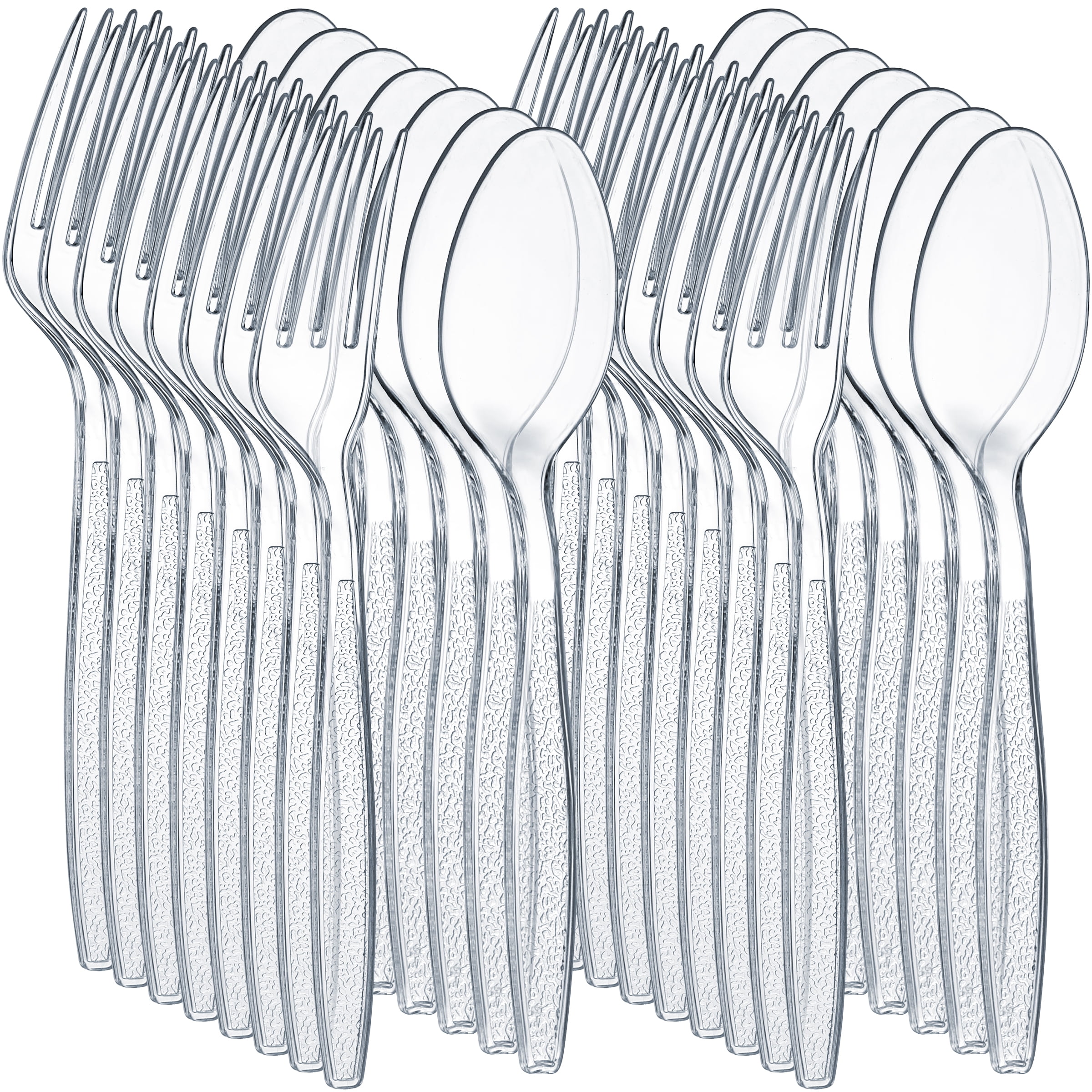 JoyServe Disposable Plastic Utensils Set, Heavy-Duty Forks and Spoons for Catering and Parties (Clear, 360 Pack) wfojf