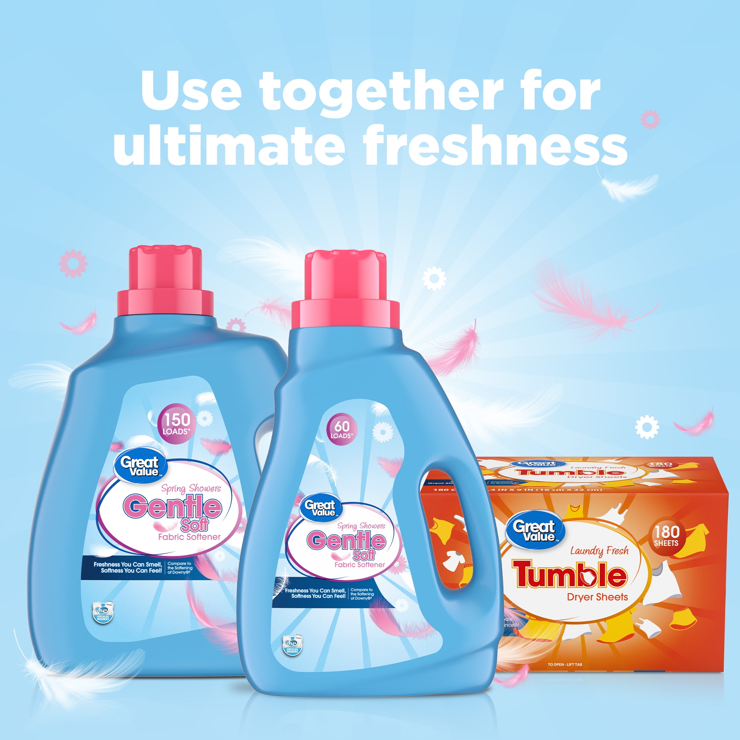 Great Value Fabric Softener, Spring Showers Scent, Wrinkle-Reducing Formula (111 fl oz) 9julg
