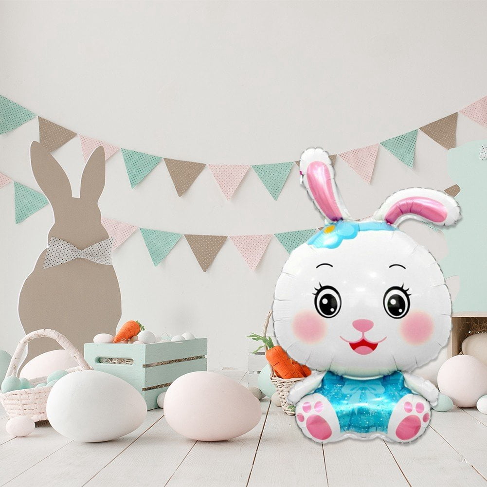 Jiibva Easter Bunny Foil Balloons, Rabbit Shaped Party Decorations (Blue, 5 Pack) dytcz