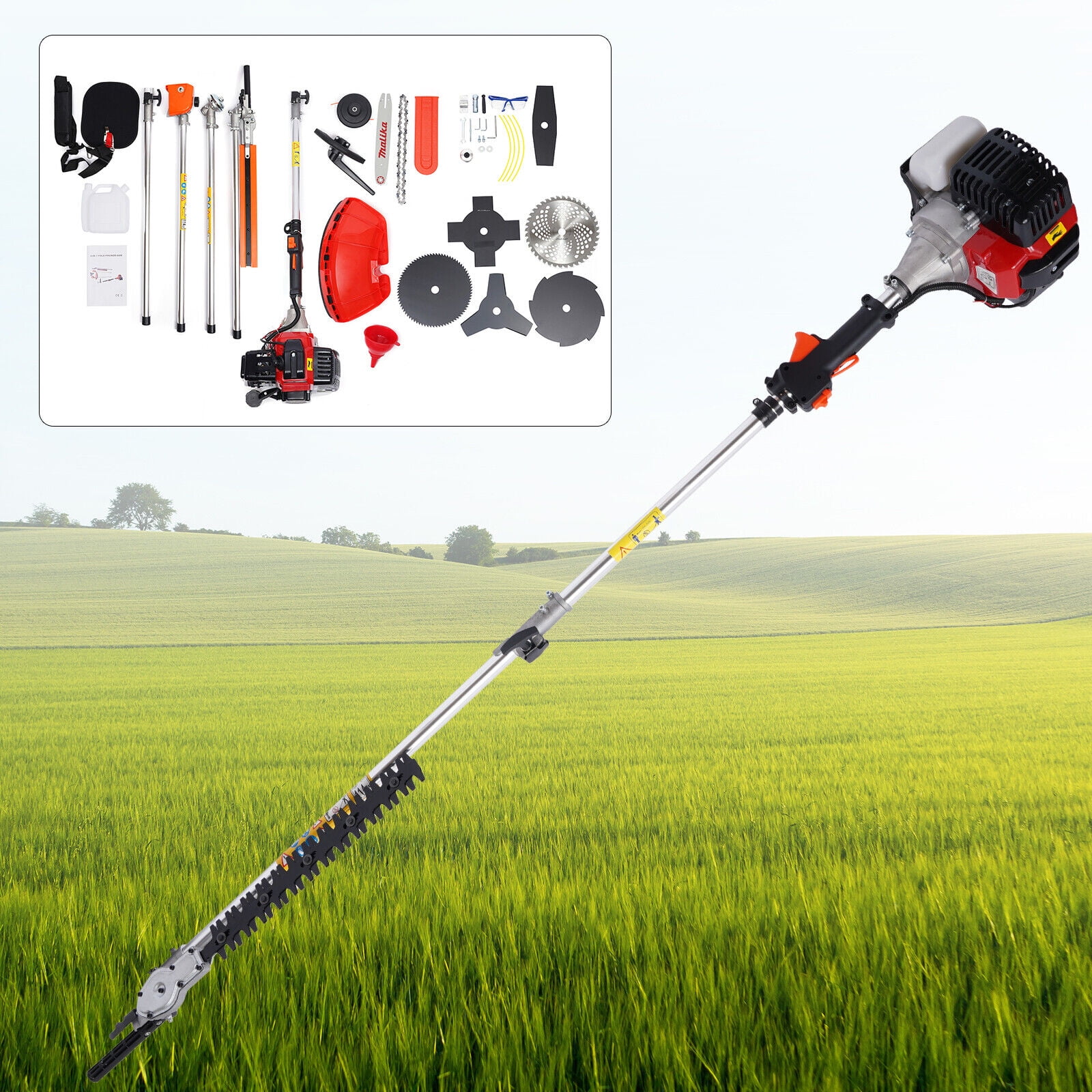 Fetcoi 52cc 2-Cycle Gas String Trimmer and Edger Multi-Tool System (Black, 33.81 fl oz) nhh1o
