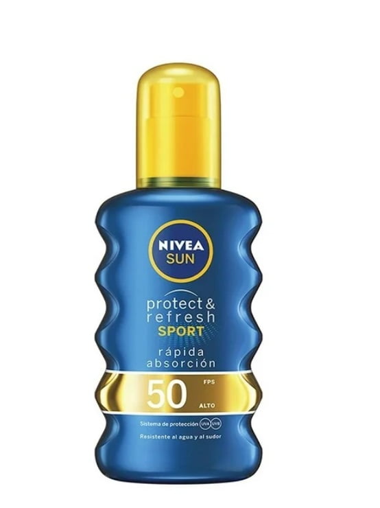 NIVEA SUN Protect & Refresh Sport Sunscreen Spray SPF 50+ (Clear, 6.76 fl oz) 0leko