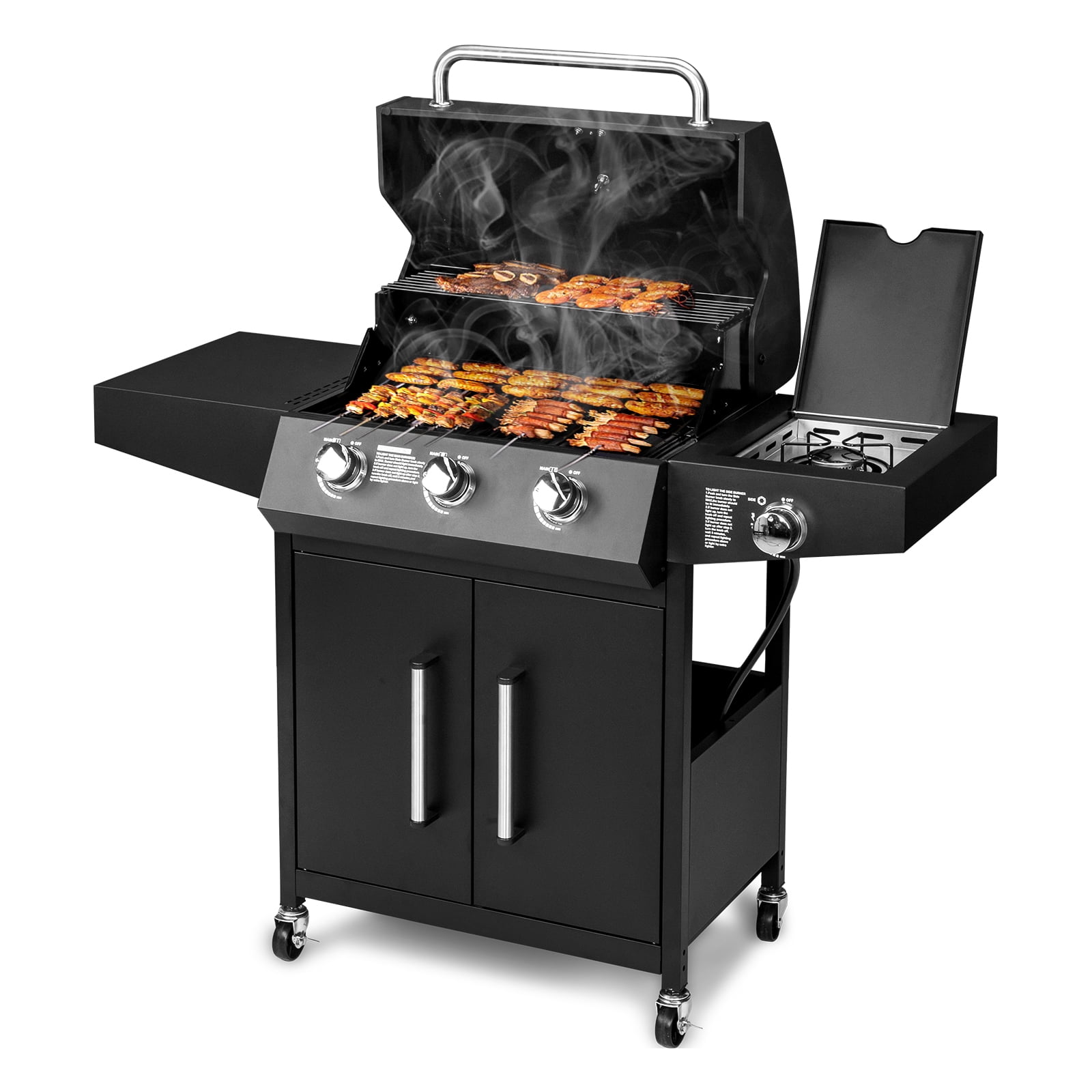 OverPatio Propane Gas BBQ Grill (Black, 3+1 Burners, 53 in) dsg3e