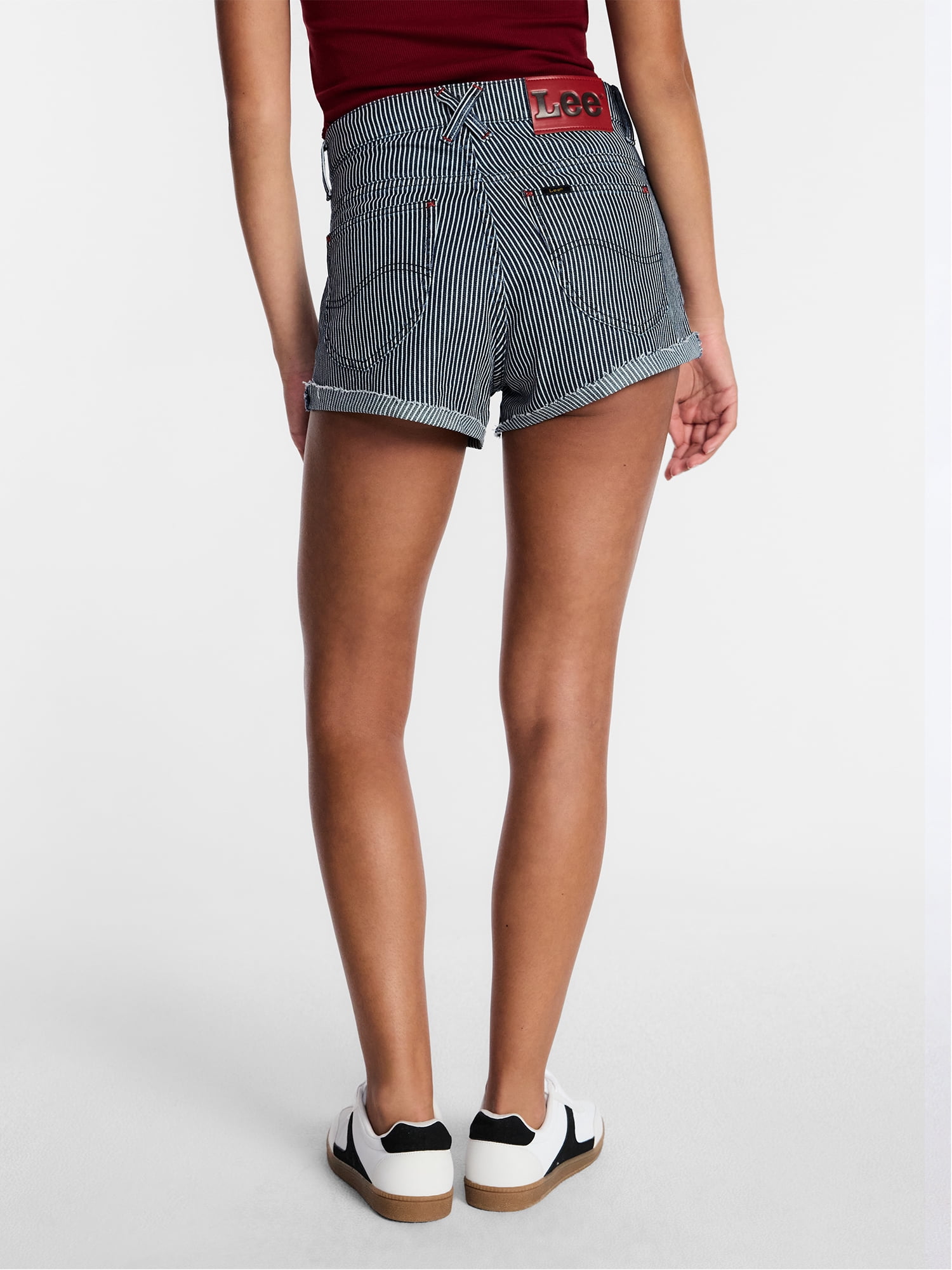 Kacey Lee Women's High Rise Shorts, Striped Cotton Casual Summer Bottoms (Brown, Size 4) uhi81