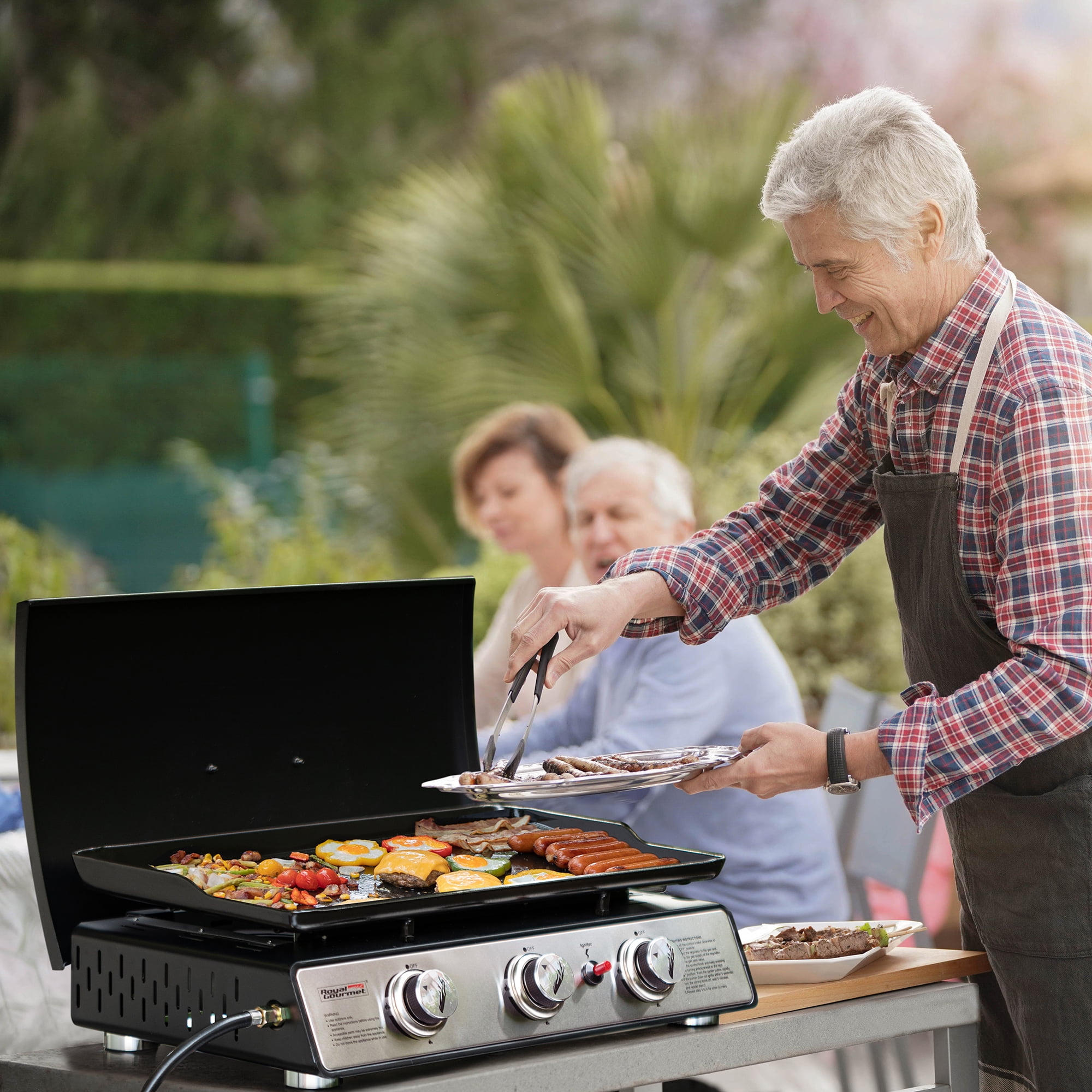 Royal Gourmet PD2301S 24 in 3-Burner Portable Gas Griddle with Hard Cover (Silver, 319 sq in) h304a