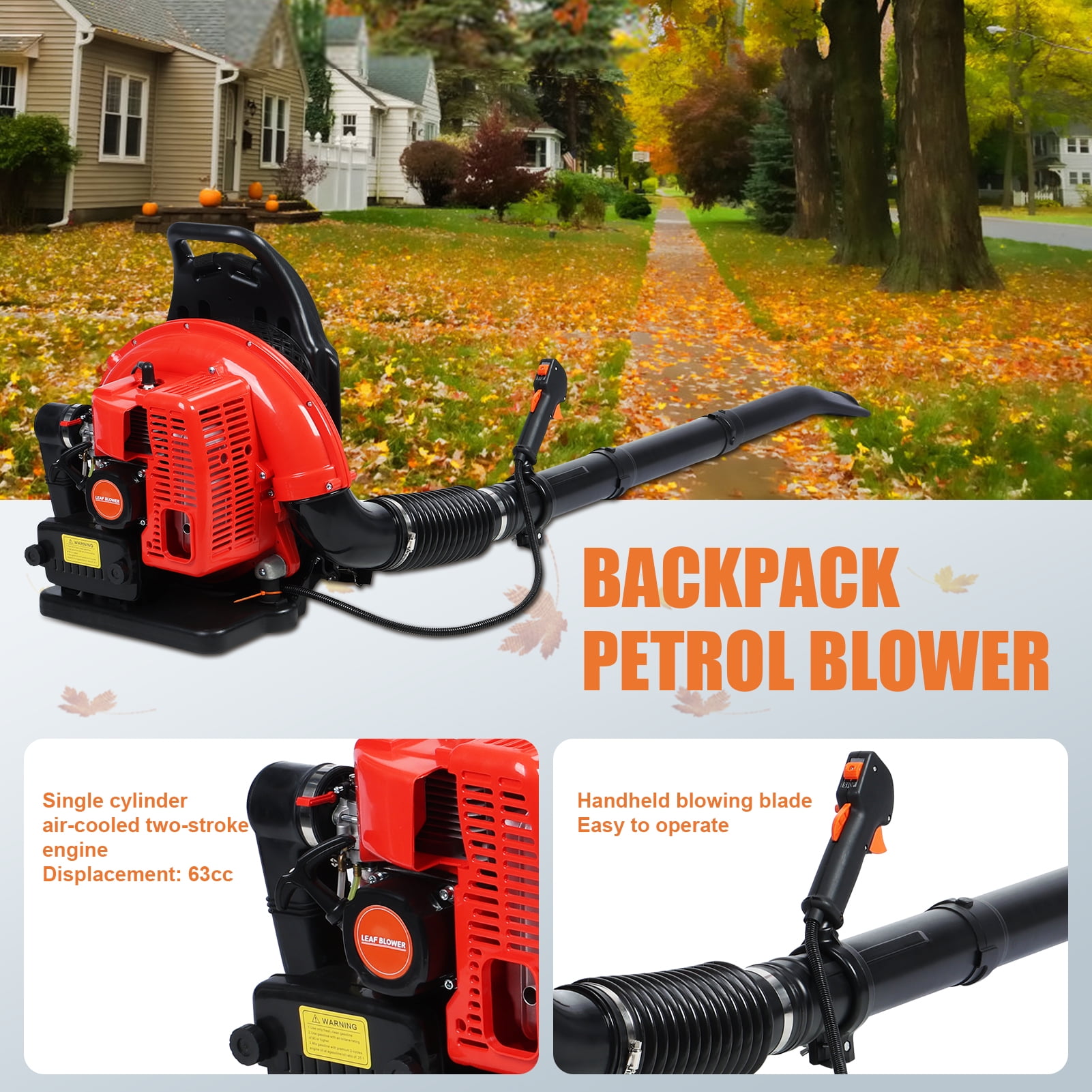 Jiledu Gas-Powered Backpack Leaf Blower (63cc, 665 CFM, 3hp) oqosn