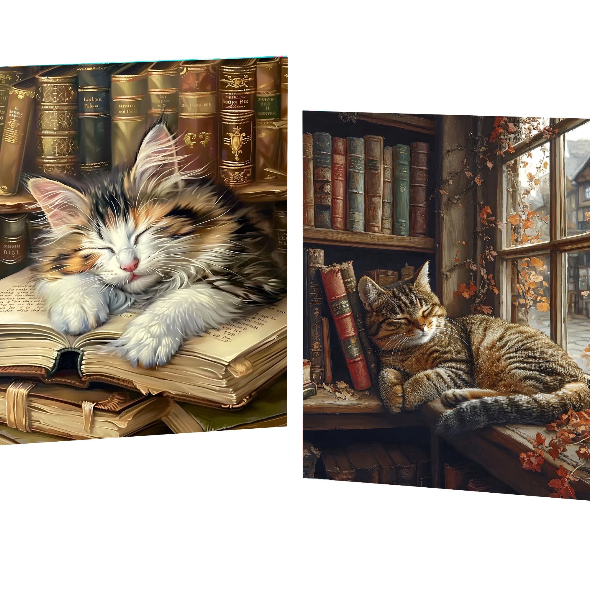 Mosaflare Cat Diamond Painting Art Kit, Full Round Drill DIY Craft Set for Home Decor (2-Pack, 12 in x 16 in) iehqo