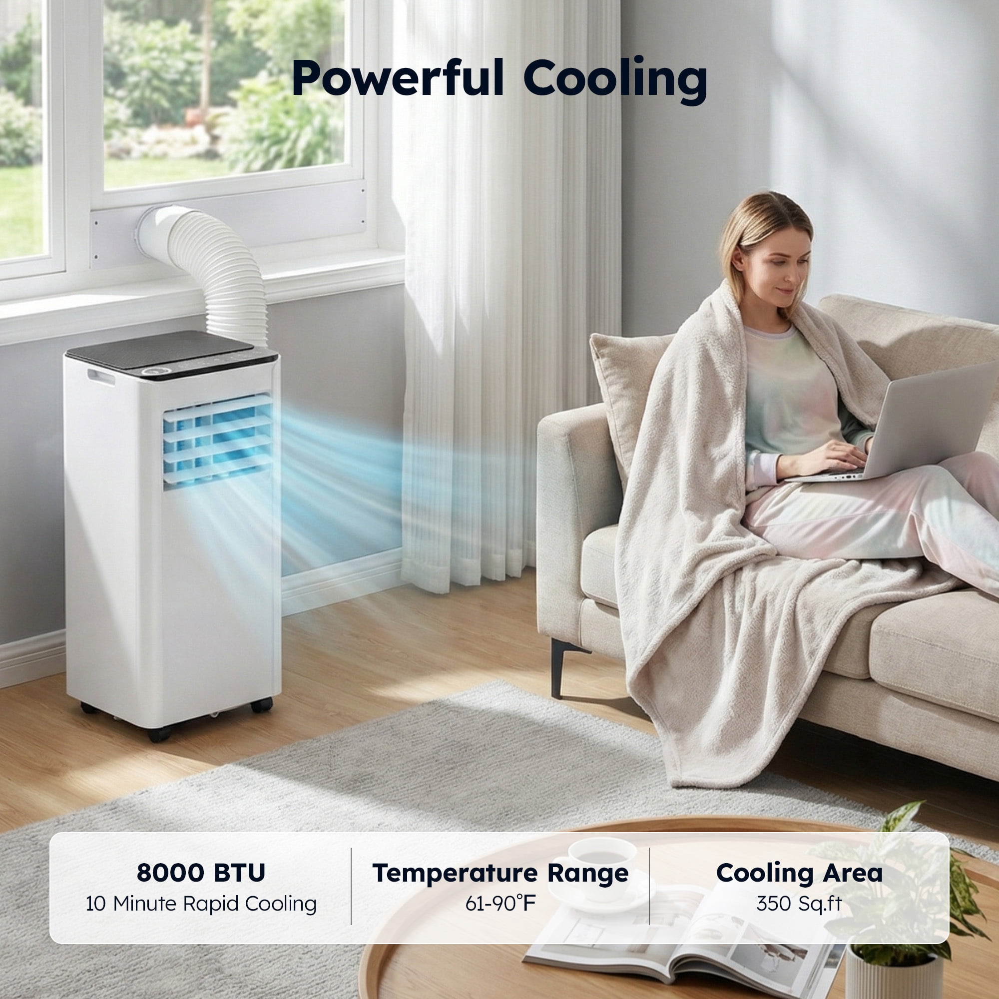 SIMZLIFE Portable Air Conditioner 8000 BTU, Quiet Cooling Unit for Rooms up to 350 Sq Ft (White) vetdq