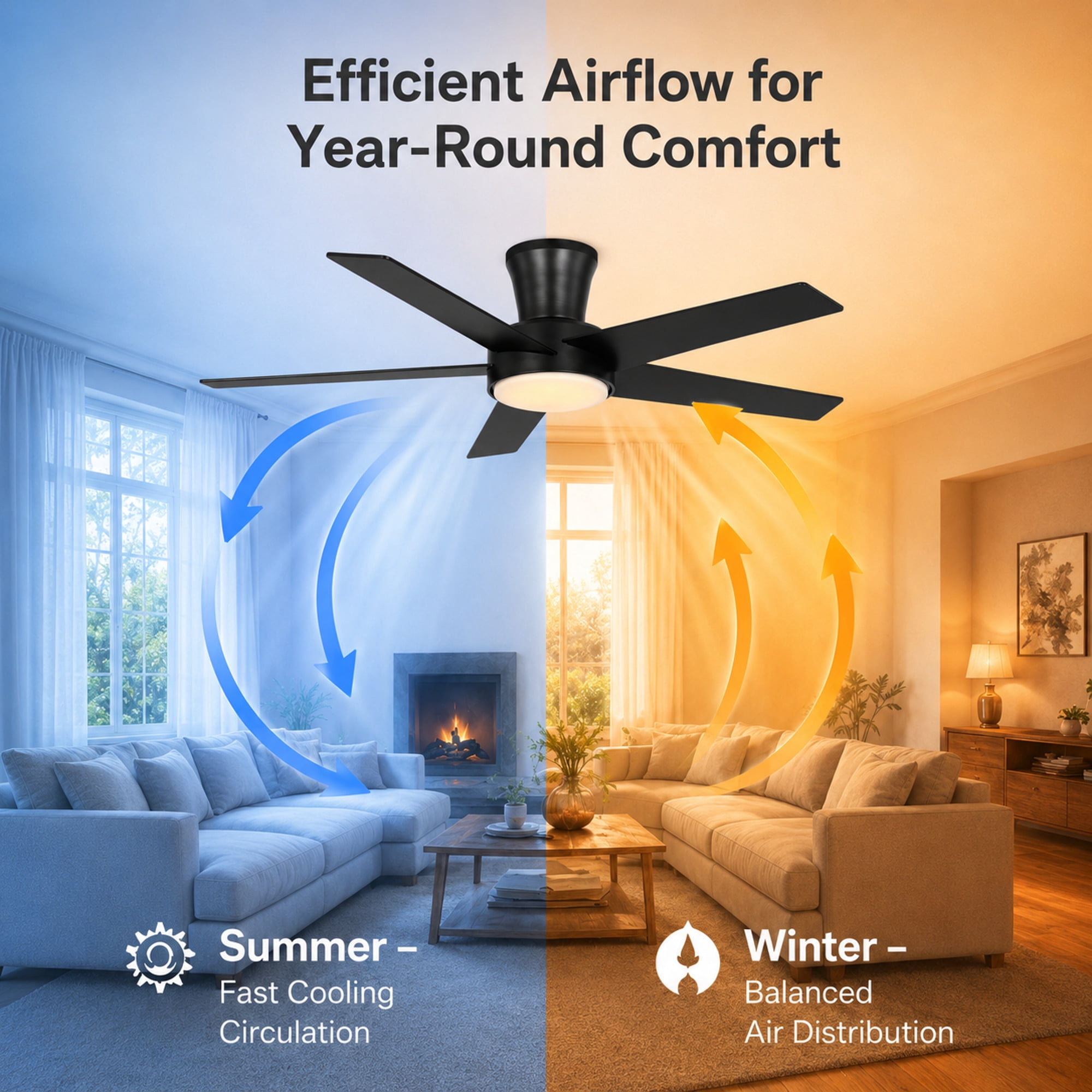 Mainstays 52-Inch Low-Profile DC Ceiling Fan with Integrated LED Light and Remote Control (Black, 52 in) 5s4jt
