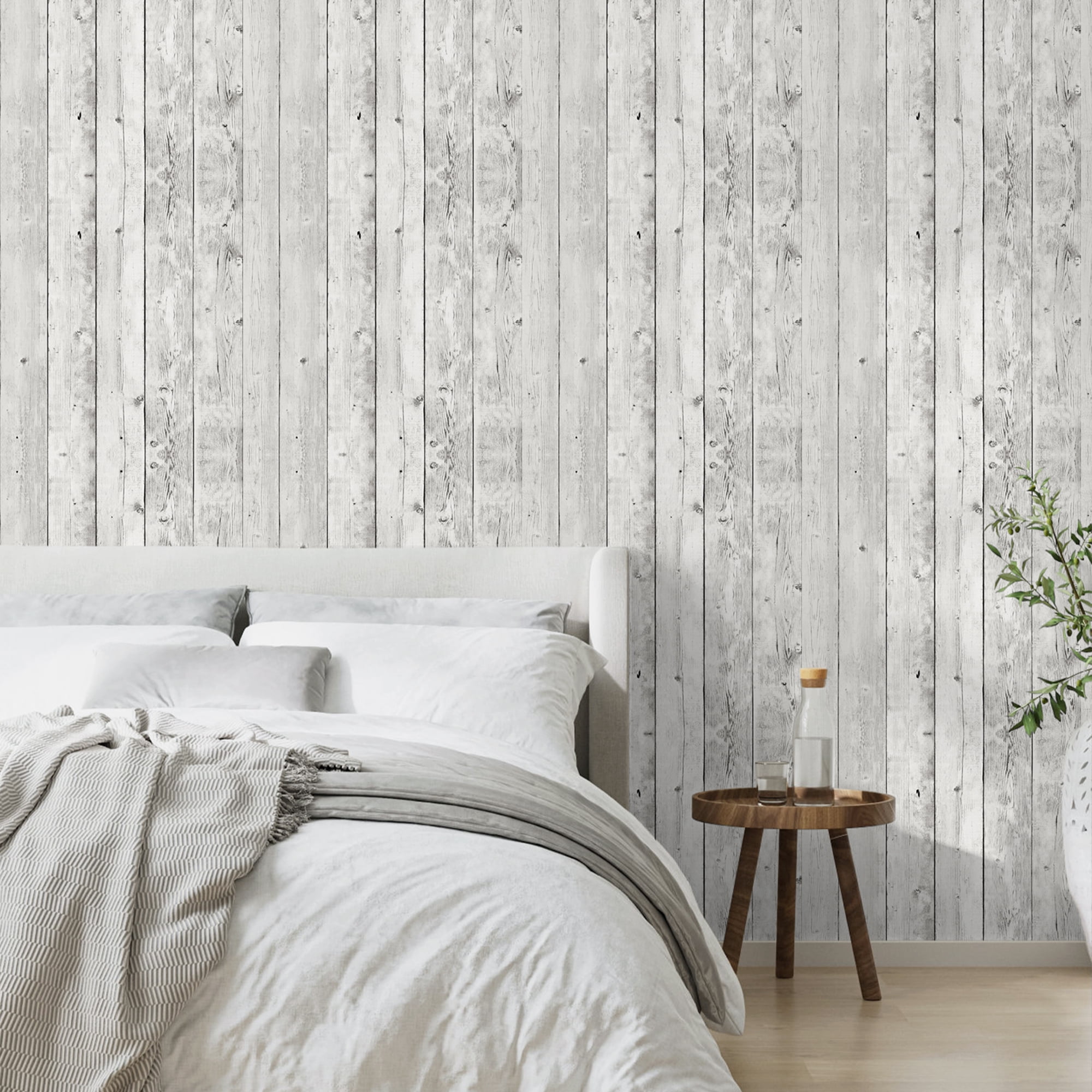 UMIGGEE Peel and Stick Wood Wallpaper, Self-Adhesive Removable Contact Paper for Furniture and Wall Decor (White, 17.7 in x 236 in) ese2f