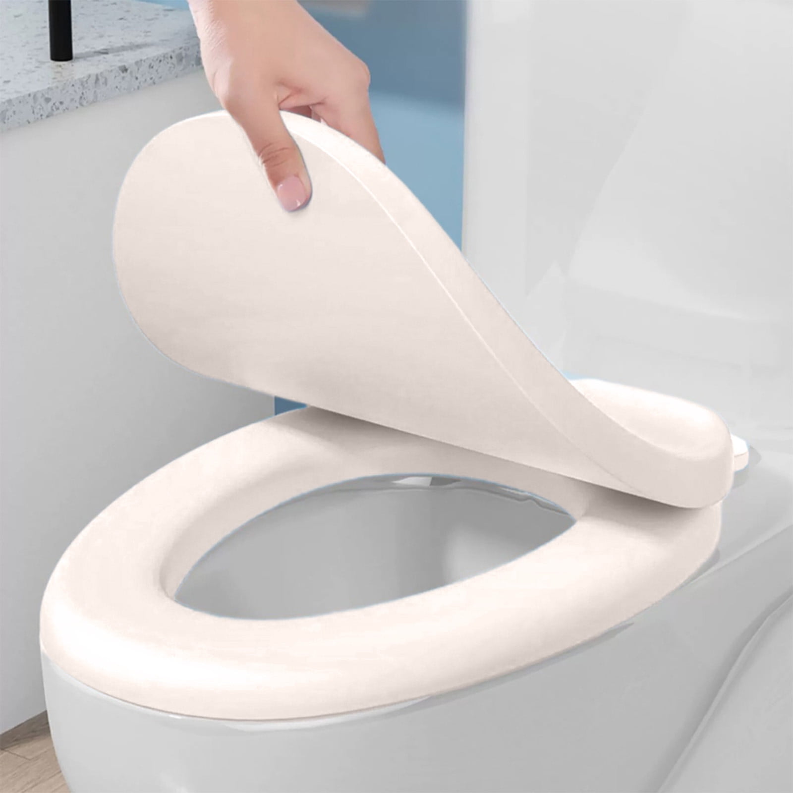 RoamHome Soft Close Round Toilet Seat, Quiet Slow-Closing Durable Plastic, Easy Install & Stable Design (White, 16x13 in) nr53o