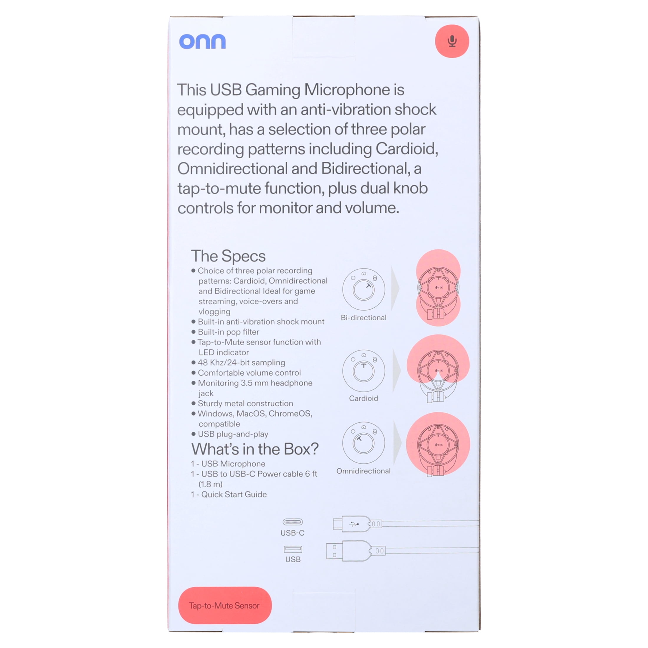 onn USB Tri-Pattern Gaming Microphone with Adjustable Volume and Mute Controls (Black) lhoe9