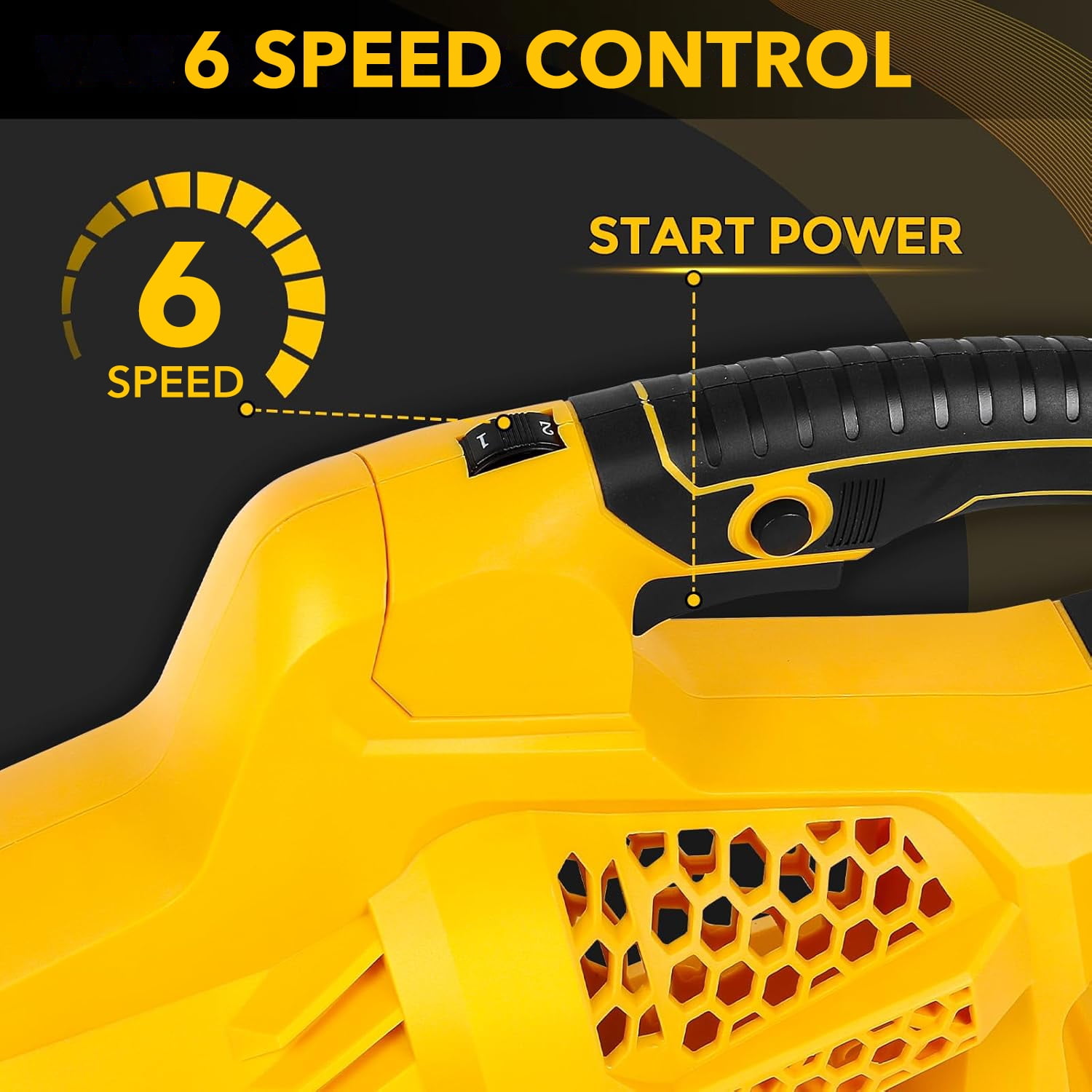 BN-LINK Cordless Leaf Blower, 20V Electric Power Sweeper with 6 Speed Settings (Yellow, 4 lb) qwo0d