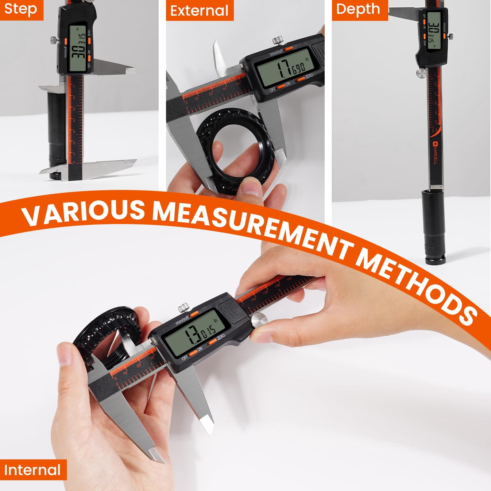 HARDELL Digital Caliper, Stainless Steel Measuring Tool with Large LCD Screen, High Accuracy for DIY and 3D Printing (Black, 8 in) hsukp