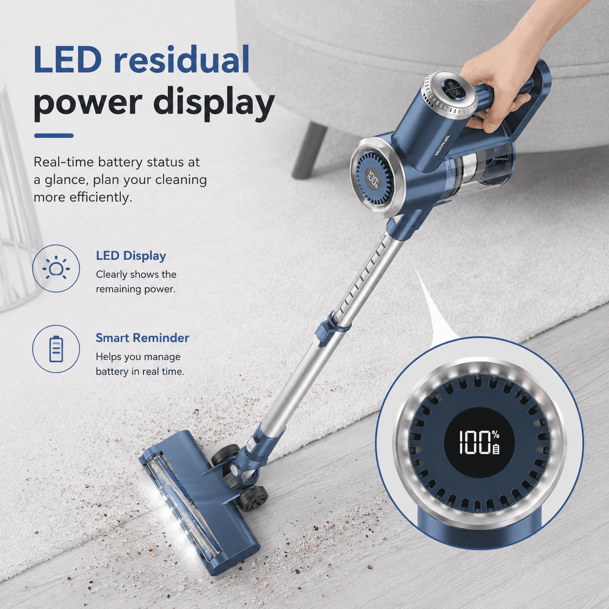 PrettyCare Cordless Stick Vacuum Cleaner, 6-in-1 Lightweight Upright for Carpet and Hard Floor (Blue, 1.3L Dust Cup) 6ctnz