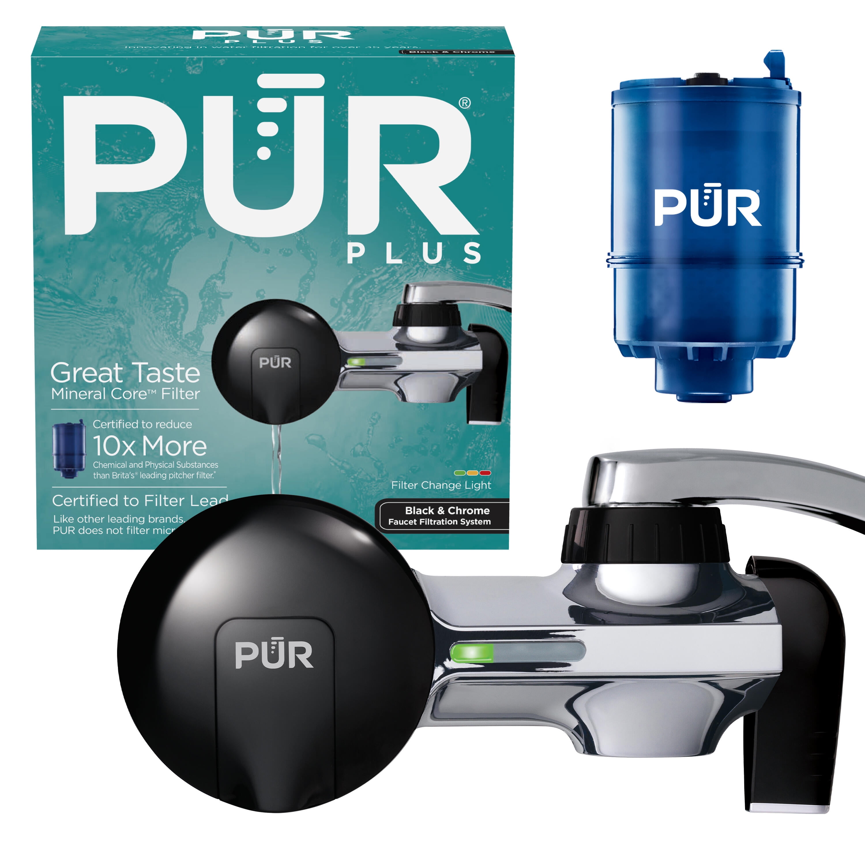 PUR PLUS Faucet Mount Water Filtration System (Black/Chrome, 1 Count) lcuca