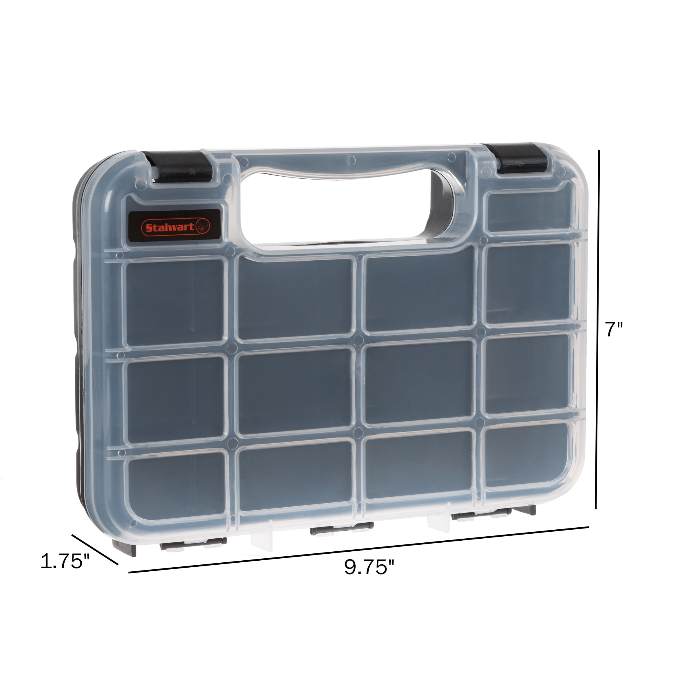 Wakeman Portable Hardware Organizer Case with 14 Compartments and Secure Latches (Black, 9.75 in x 7 in x 1.75 in) mkbdv