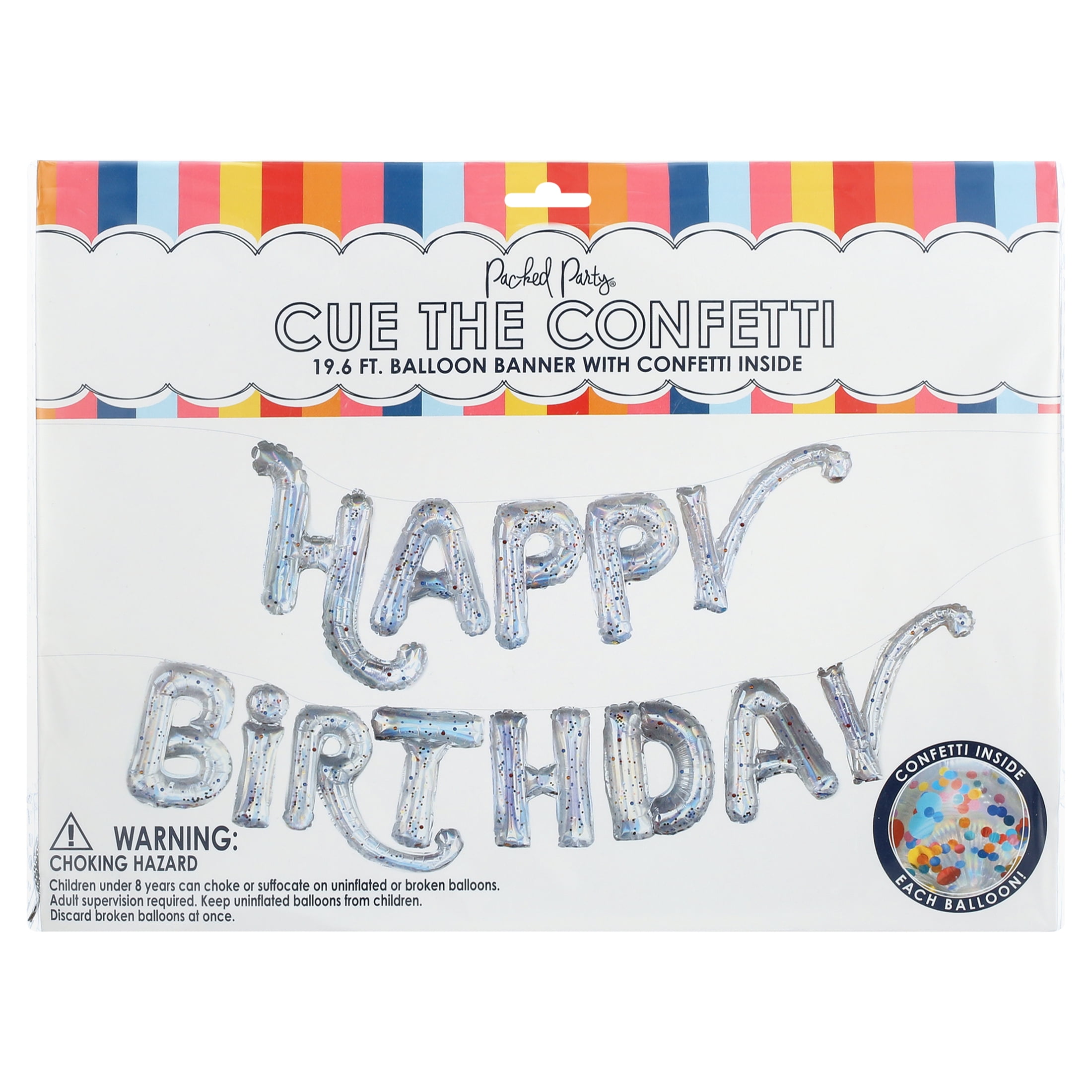 Packed Party Happy Birthday Mylar Balloon Banner (Iridescent, 19.6 ft) 1g35p