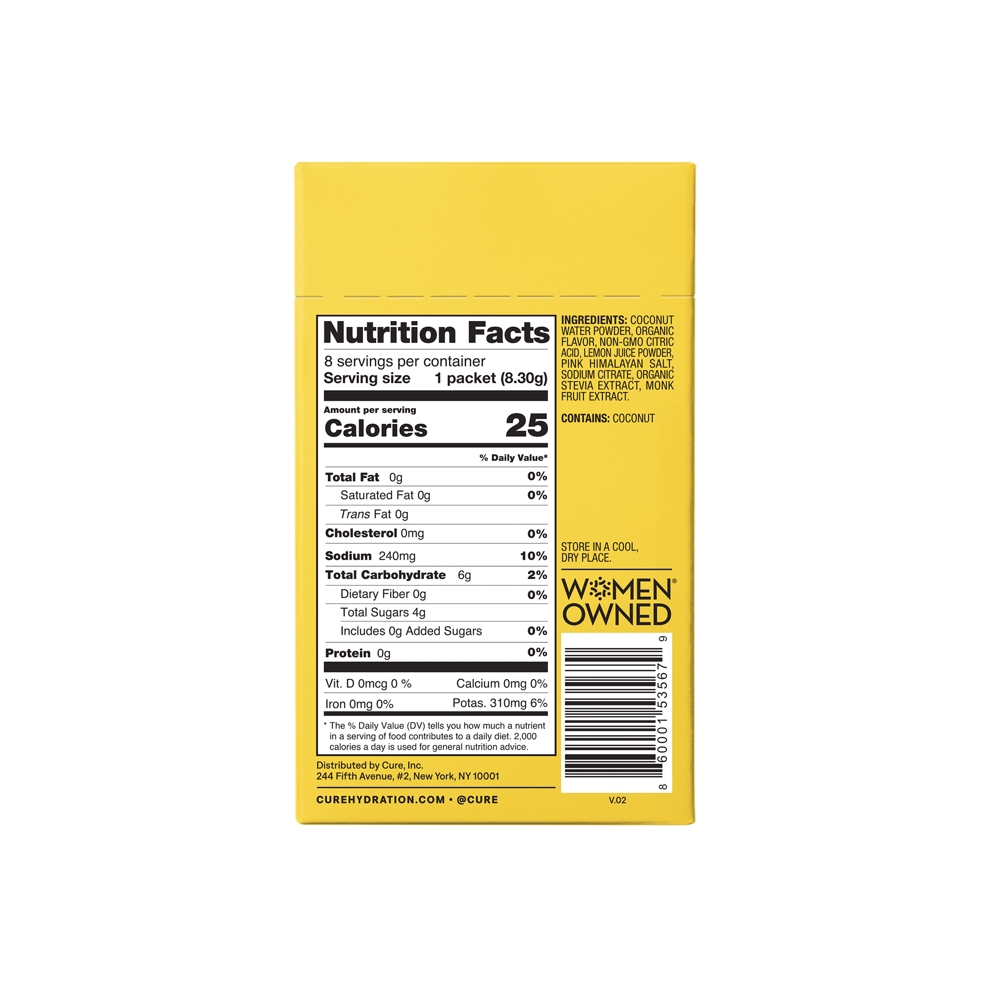 Cure Hydration Electrolyte Powder Drink Mix, Vegan Hydration Supplement (Lemonade, 8 ct) elzc3