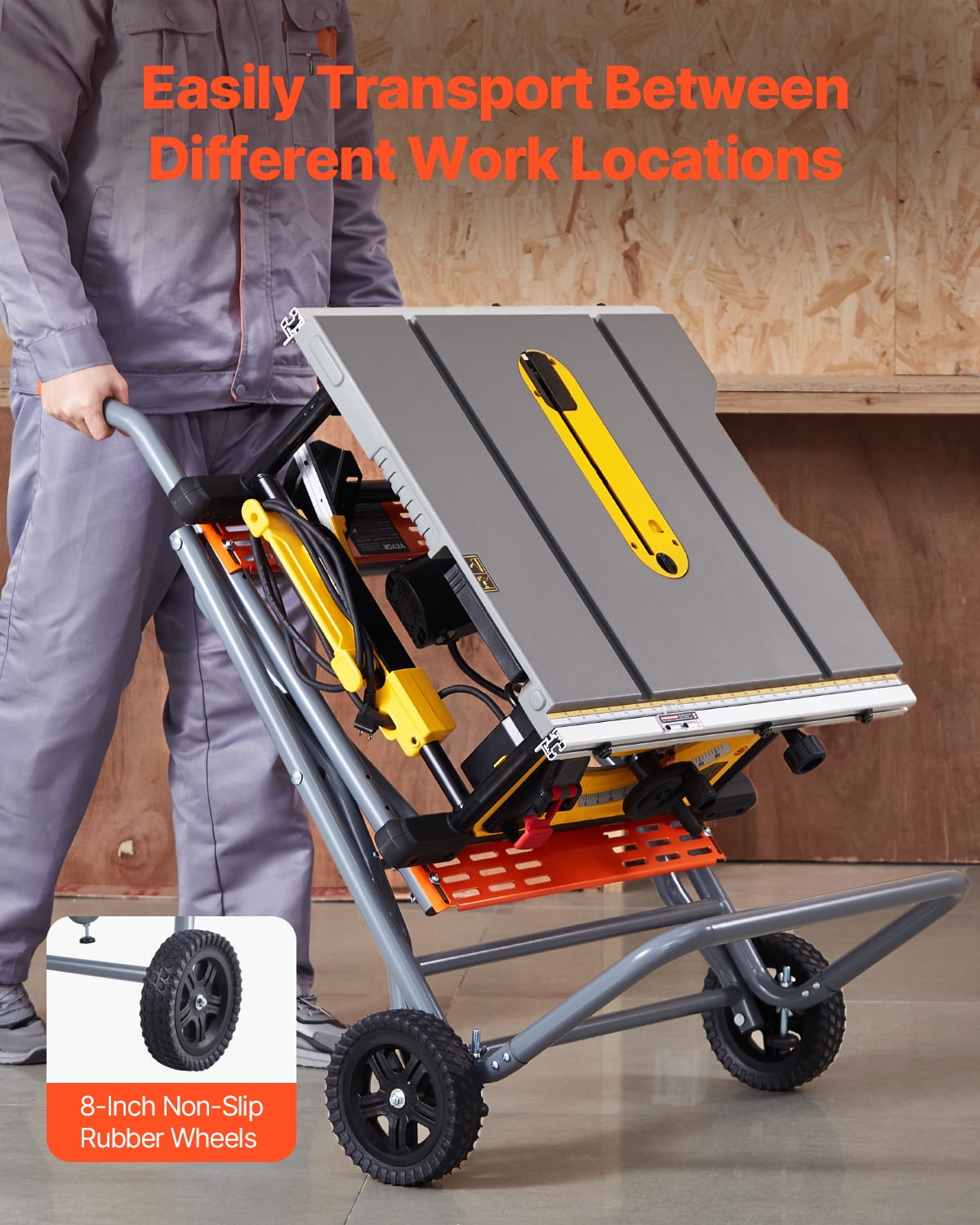 VEVOR Portable Table Saw Stand, Rolling Foldable Workstation with 8 in Rubber Wheels, Heavy-Duty Steel Construction (350 lb Capacity) 2v484
