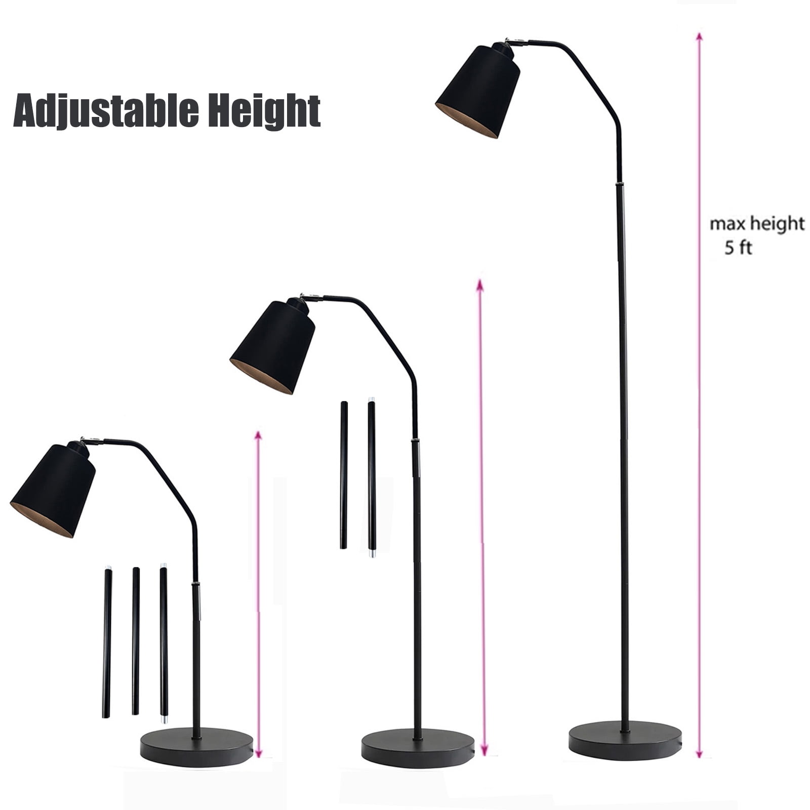Golyzmt Modern Dimmable LED Floor Lamp, Adjustable Height Standing Light for Living Room and Bedroom (Black, 60 in) j32dq