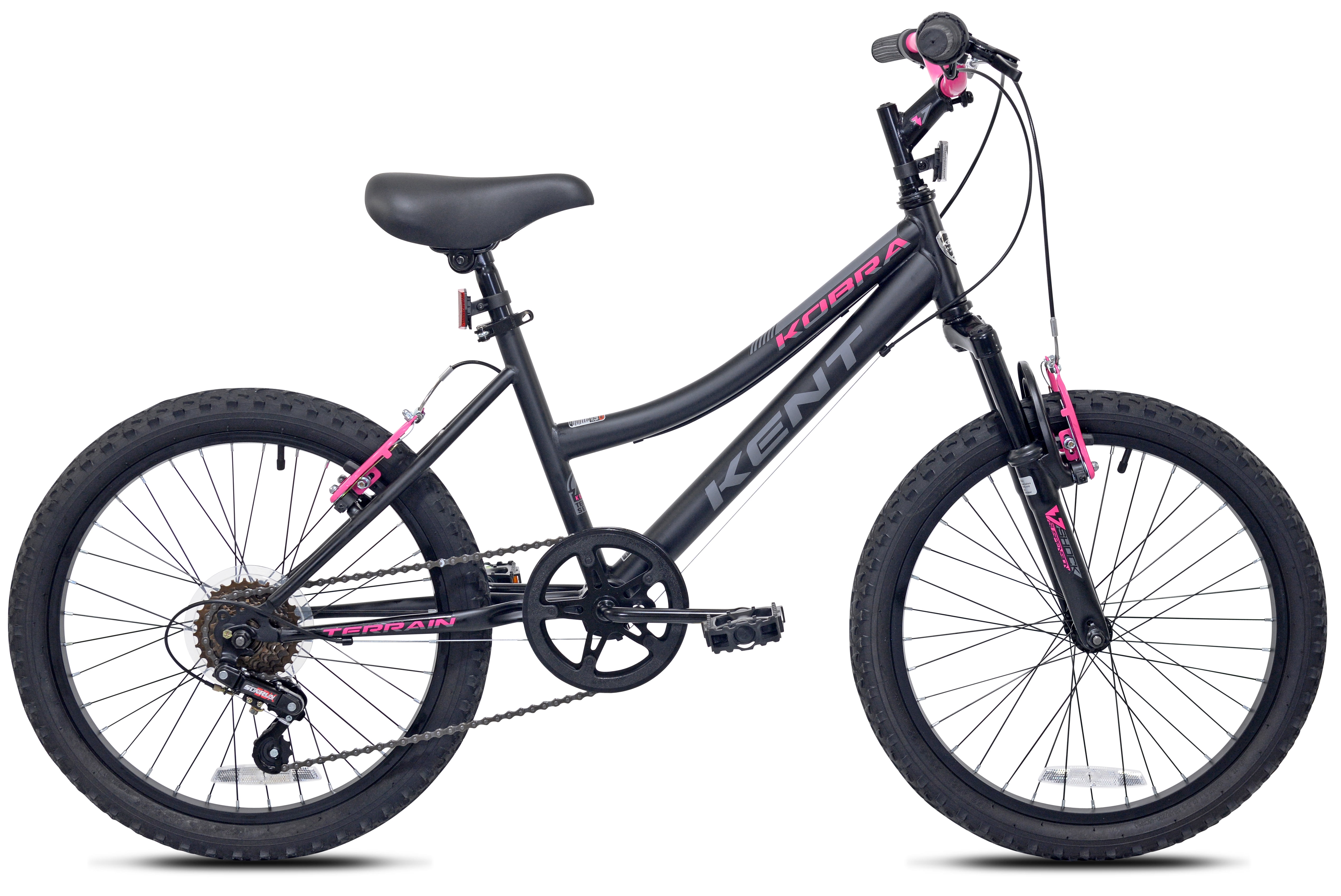 Kent Kobra Mountain Bicycle, Durable Steel Frame, 6-Speed Drivetrain, Off-Road Tires (Black/Pink, 20 in) x6ypn