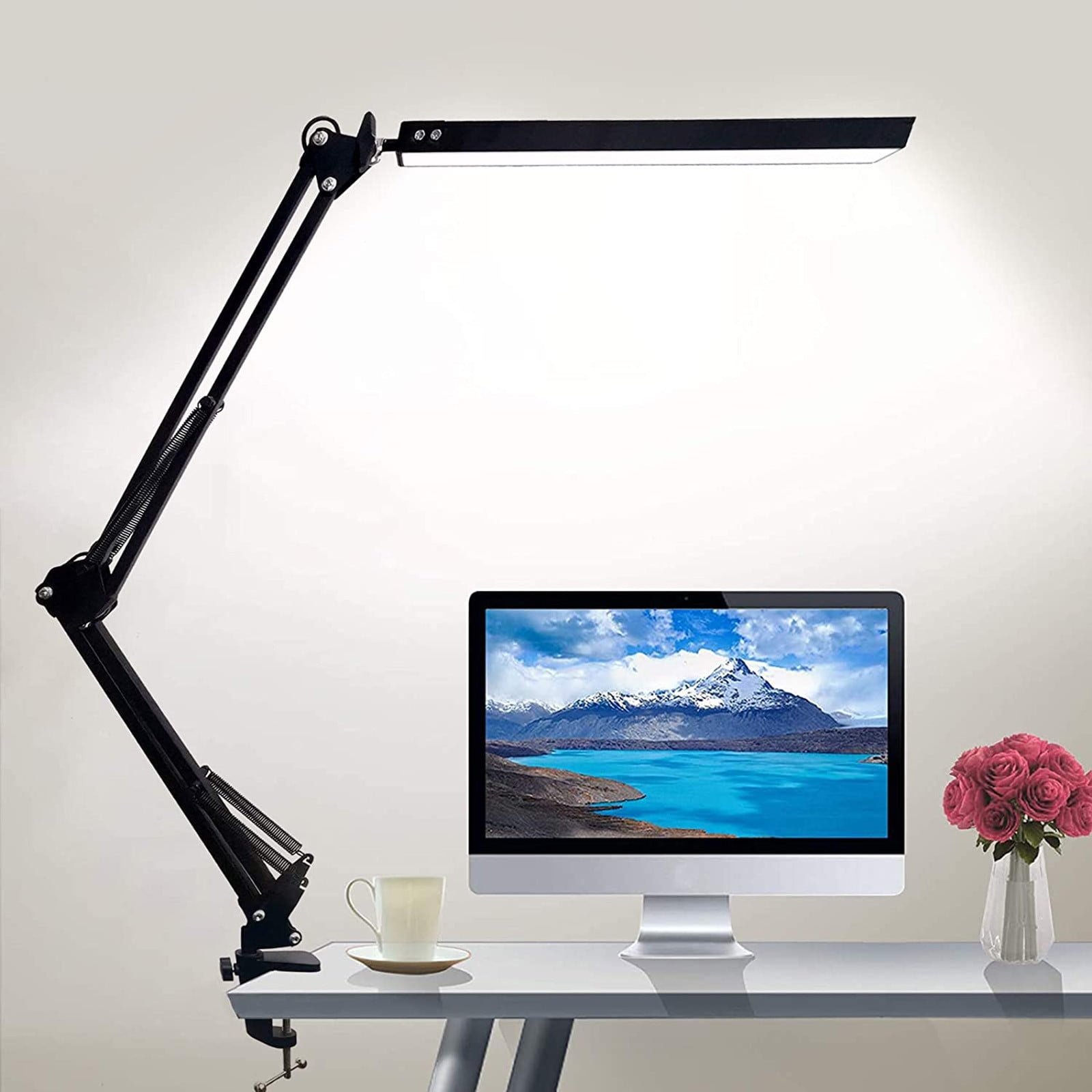 Fankiway LED Desk Lamp with Clamp, Adjustable Swivel Arm Eye-Care Task Light for Office and Crafting (Black, 1 Pack) hsvbg