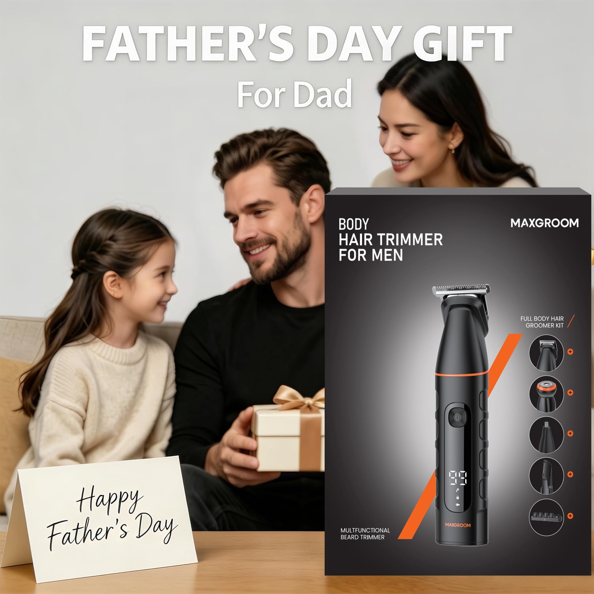 MAXGROOM All-in-One Electric Body Hair Trimmer for Men, Waterproof Grooming Kit with LED Display (Black, 1 Kit) gx861