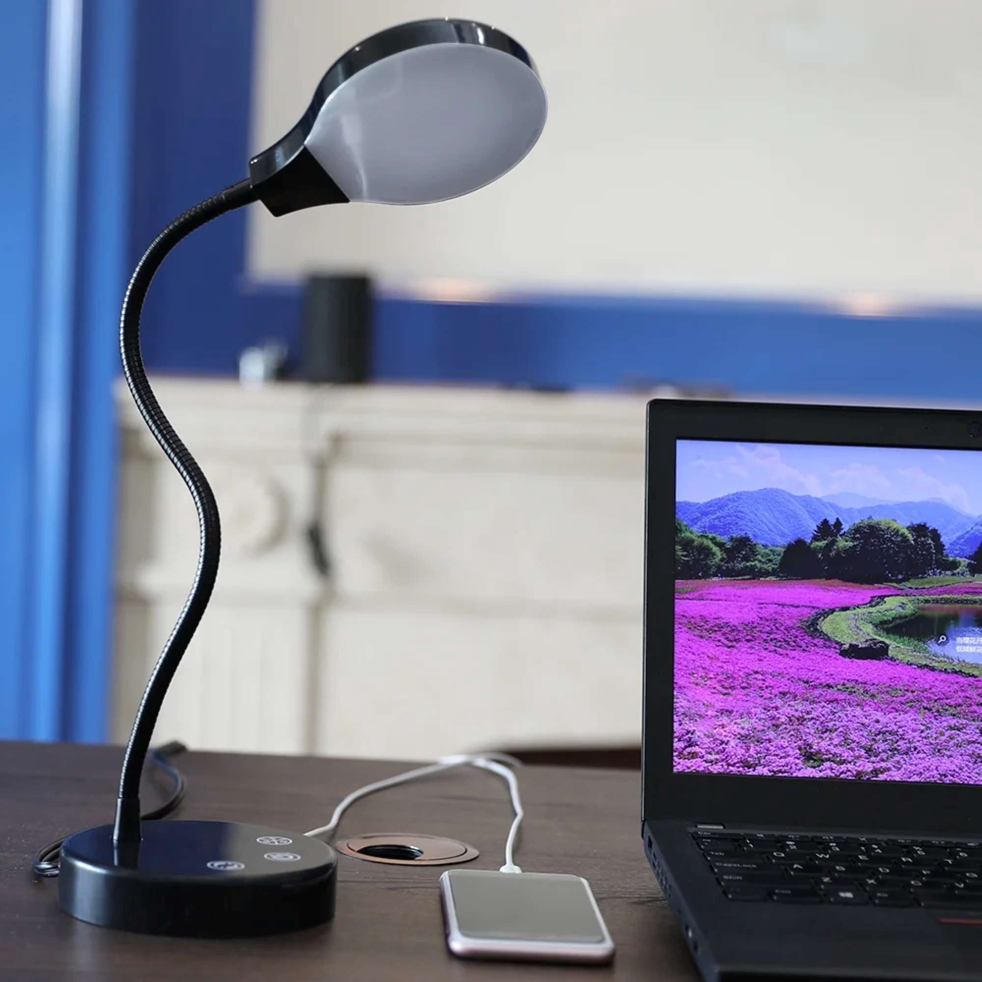 Mainstays LED Desk Lamp, Dimmable Touch Control Table Light with USB Charging Port (Black, 14.3 in) y58da