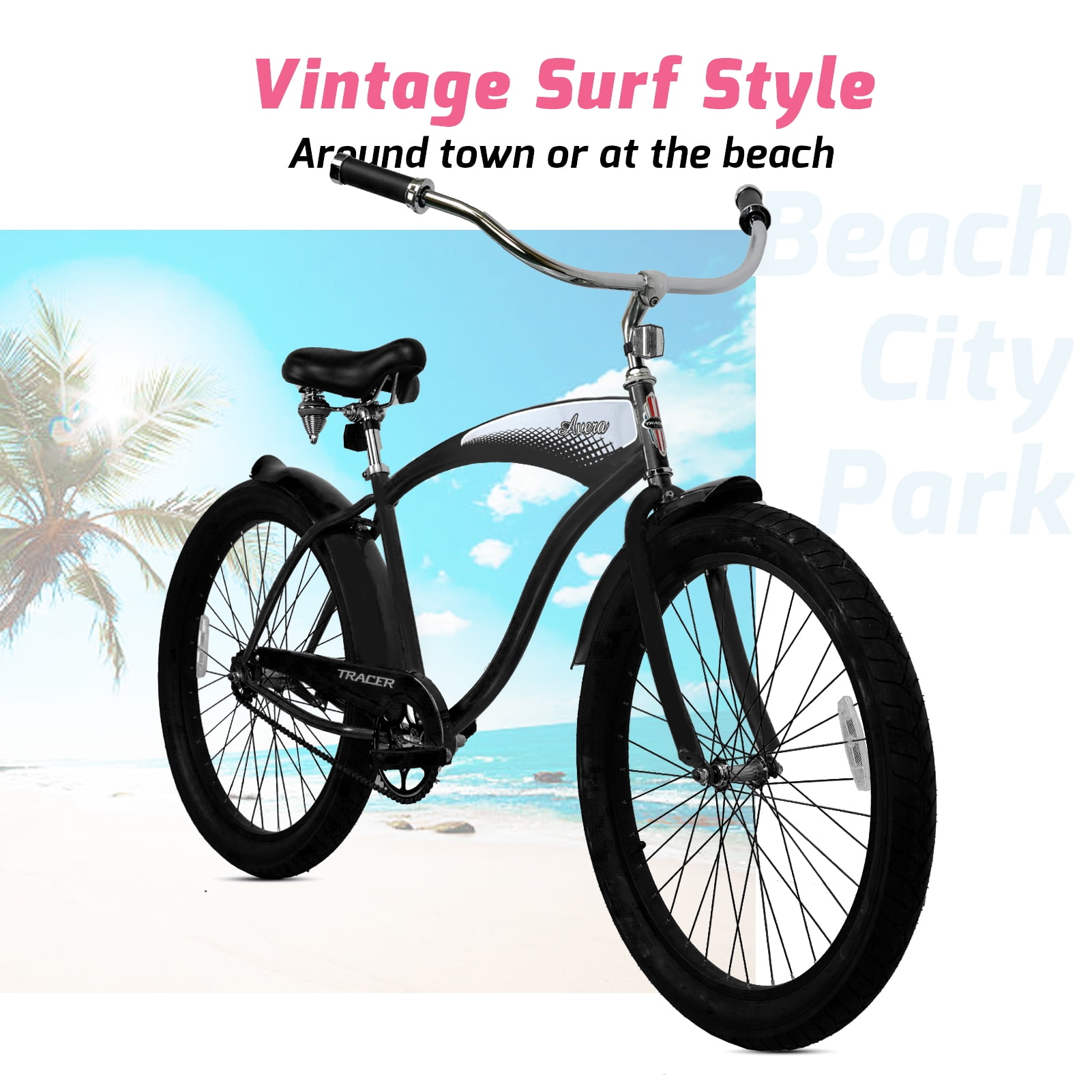 Tracer Avera Beach Cruiser Bike (Matte Black, 26 in Wheel) mztxb