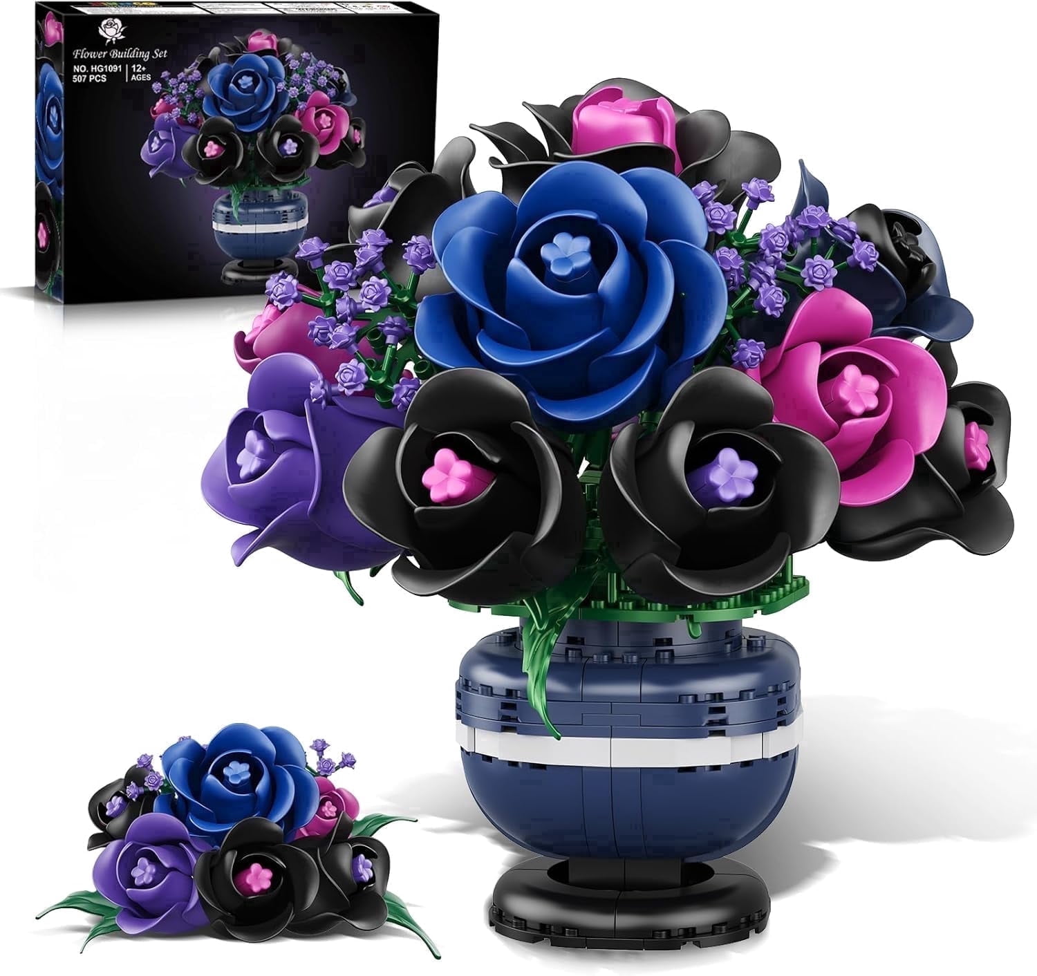 TERRAMUS Purple Rose Bouquet Building Set, Floral Construction Blocks for Home Decor (507 Pieces) 040r7