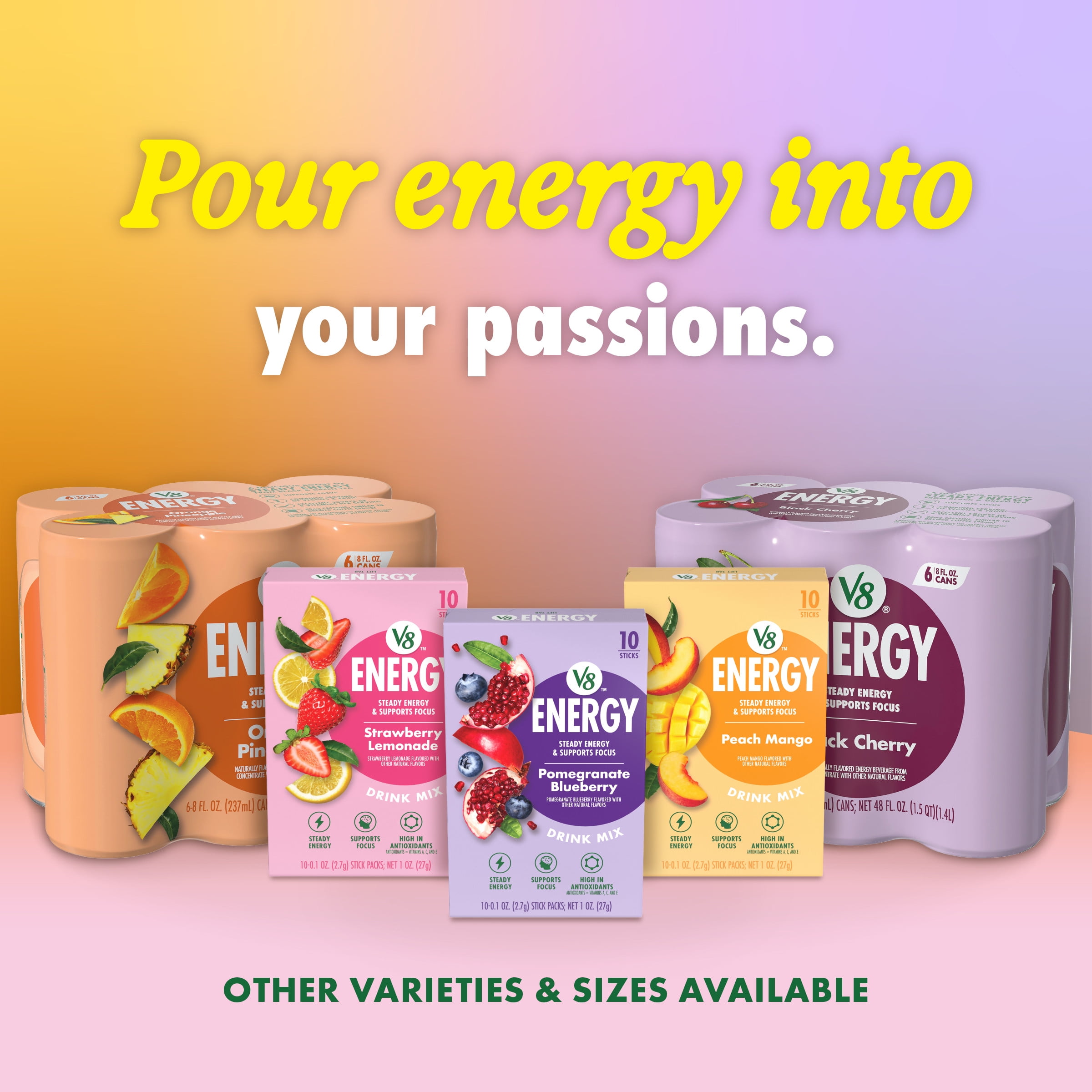 V8 Energy Orange Pineapple Sparkling Energy Drink (Orange Pineapple, 6 Pack of 8 fl oz) vqtjo