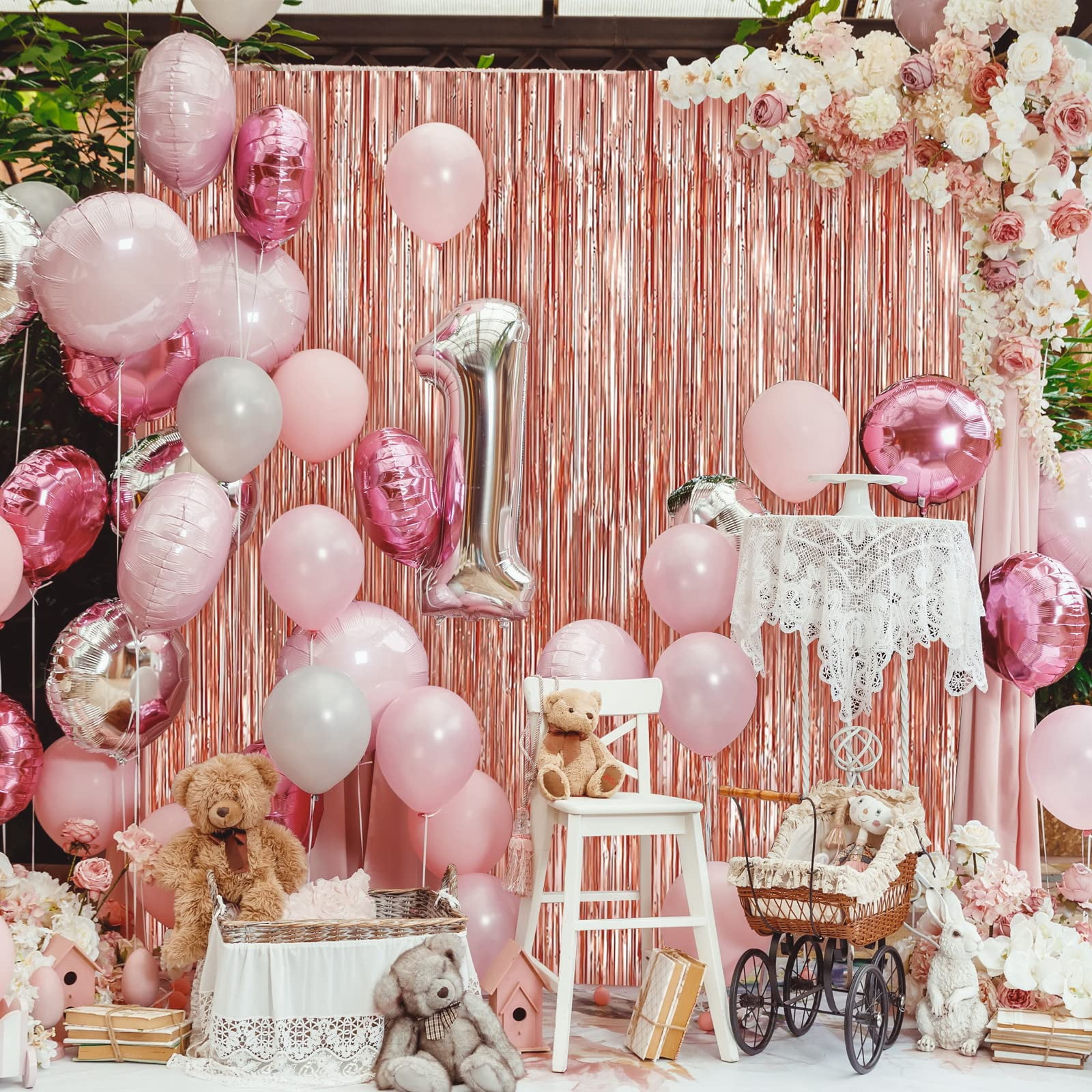 Mawzewo Foil Fringe Curtains Tinsel Backdrop for Party Decorations (Rose Gold, 3.3 ft x 8.3 ft, 3 Pack) wieia