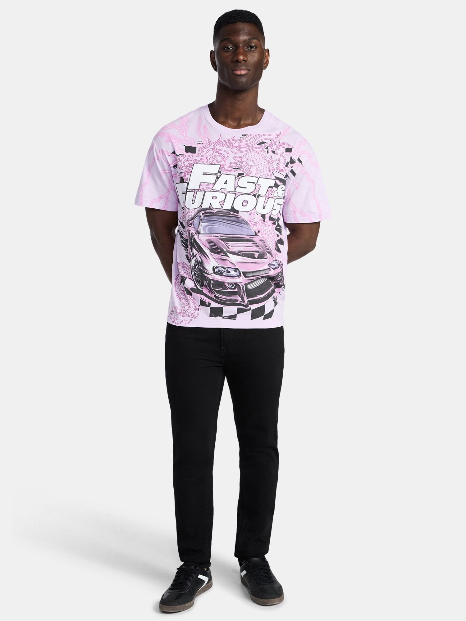 Fast & Furious Men's Dragon Line Oversized Graphic Tee (Black, XS-3XL) 0ld9w