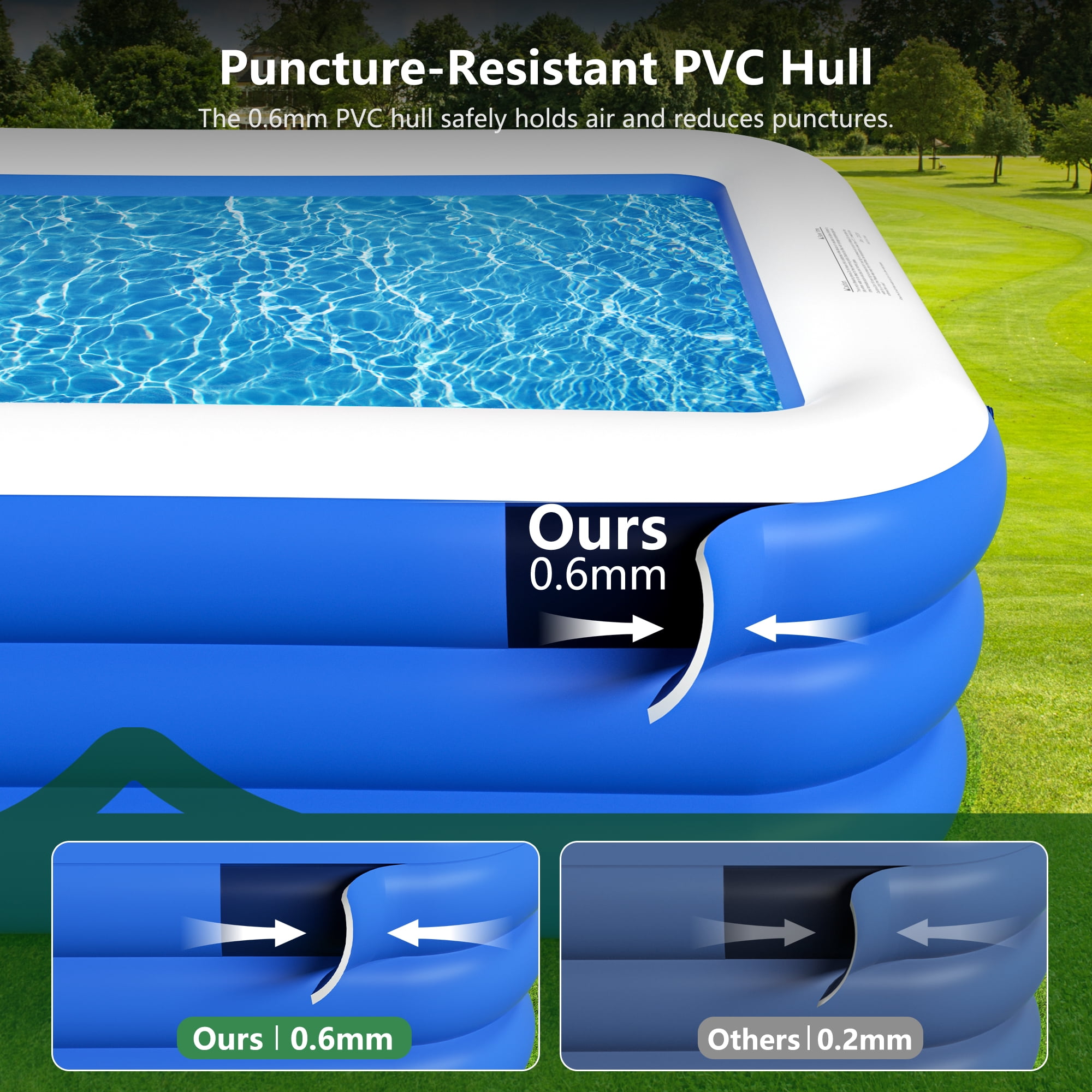 GVDV Inflatable Swimming Pool for Kids and Adults, Durable Backyard Family Pool (Blue, 9.83 x 5.97 x 1.67 ft) gpsth