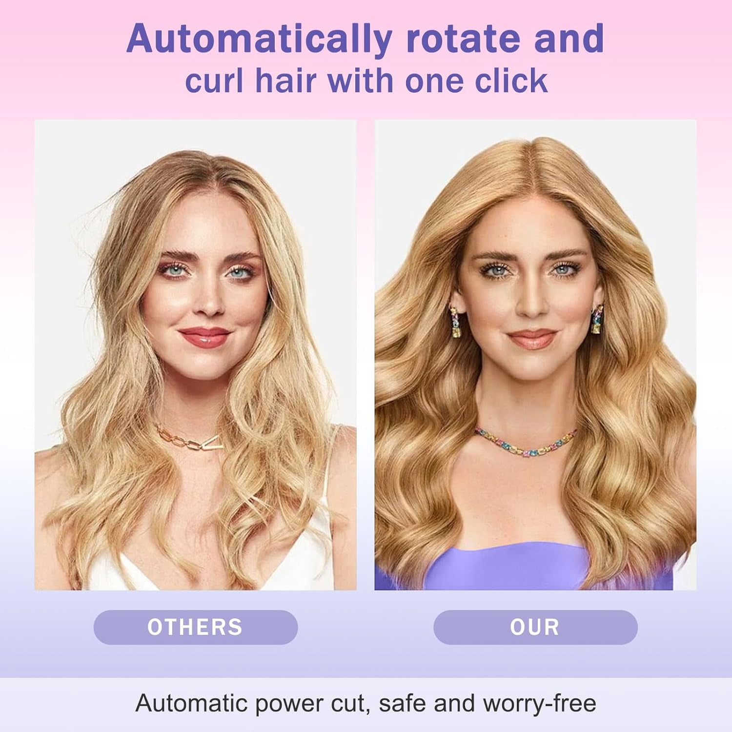 Generic Automatic Curling Iron Ceramic Hair Styler with Temperature Display (Pink, 5.1 in) o11n6