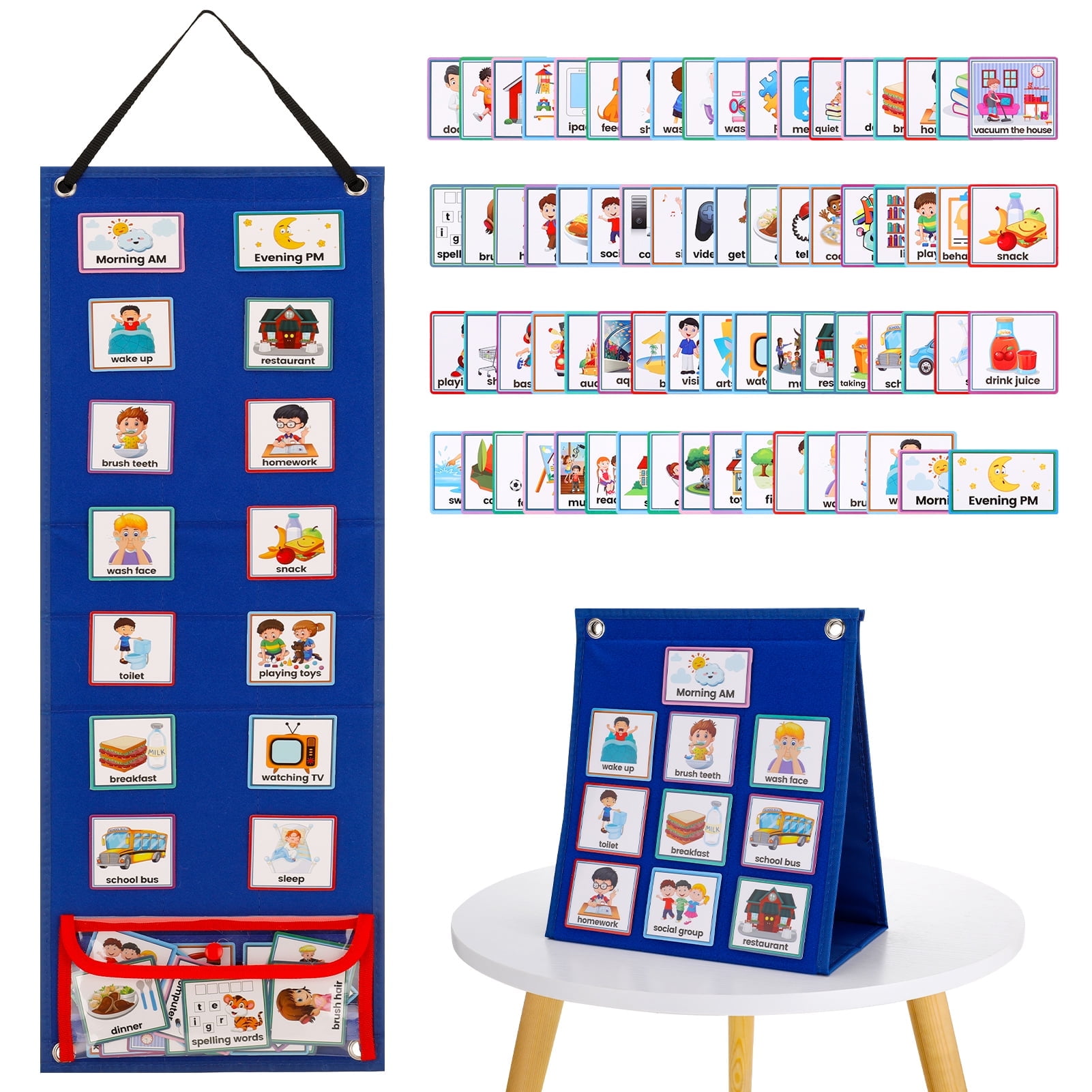 sixwipe Visual Schedule Chart for Kids, Daily Chore and Bedtime Routine Board, Behavioral Learning Tool for Home and School (Blue, 70 Cards) jbkbq