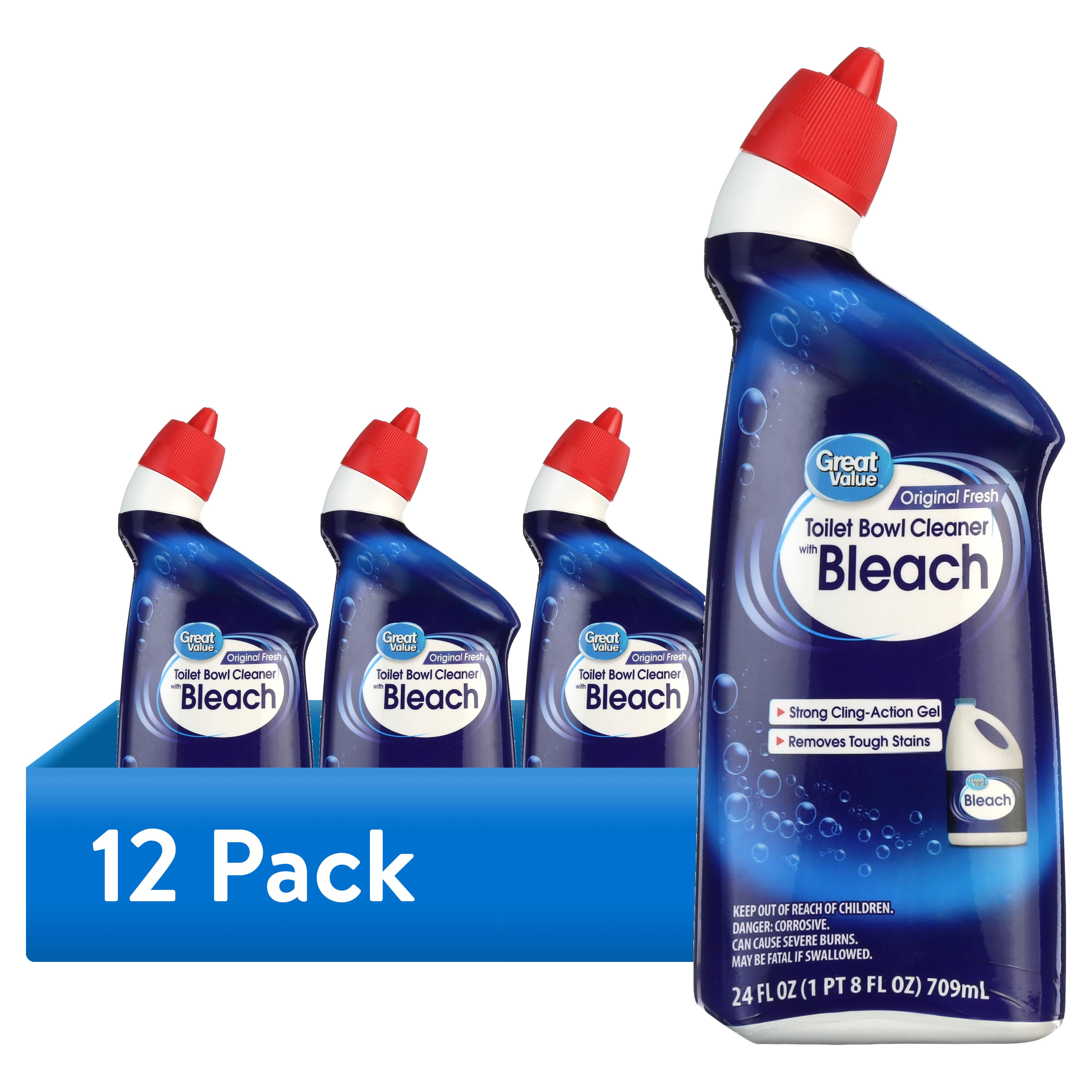 Great Value Toilet Bowl Cleaner with Bleach, Heavy-Duty Stain Remover, Fresh Scent (12 Pack, 24 fl oz) v5imj