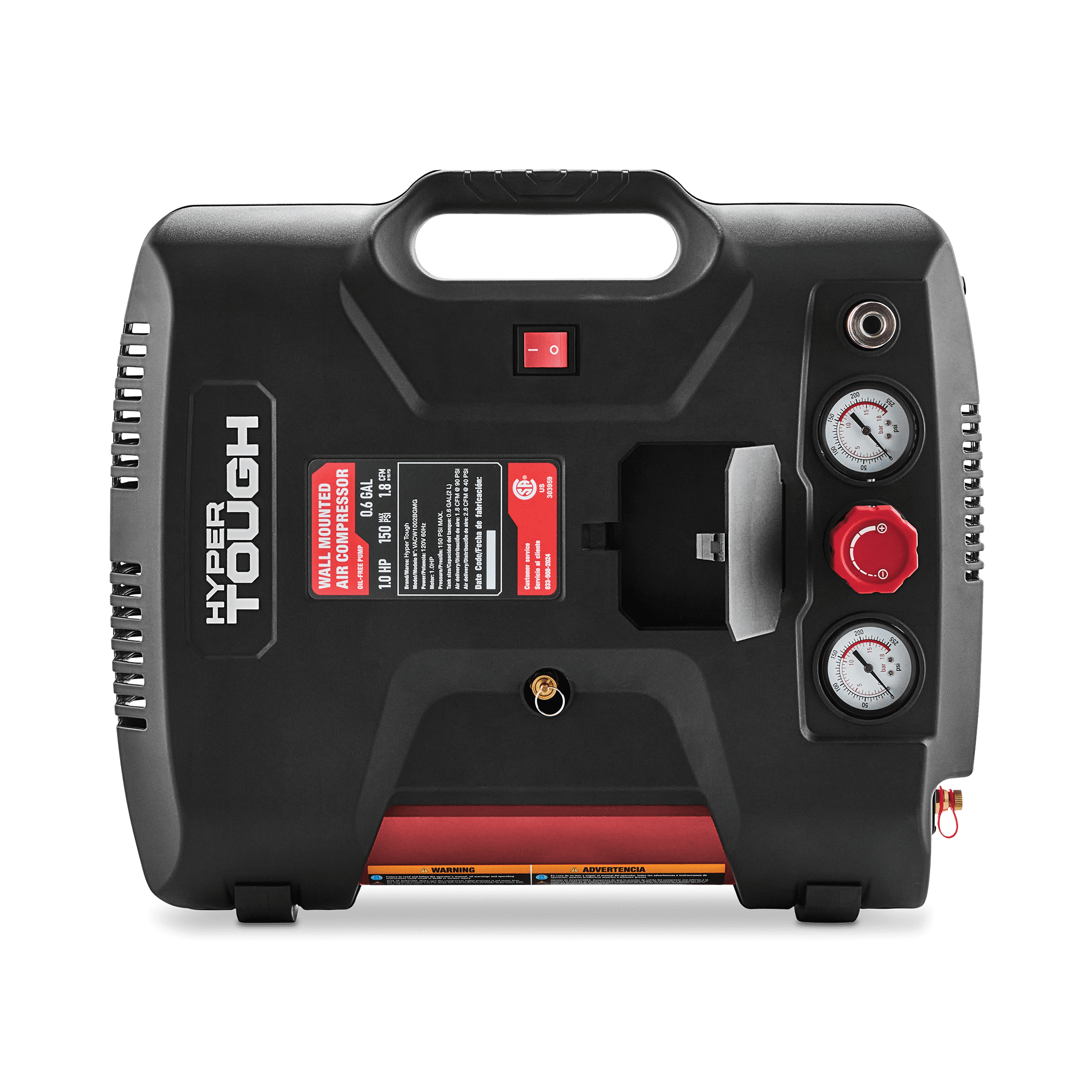Hyper Tough Oil-Free Wall-Mount Air Compressor (Black, 0.6 Gallon) qqjj3 - Image 2
